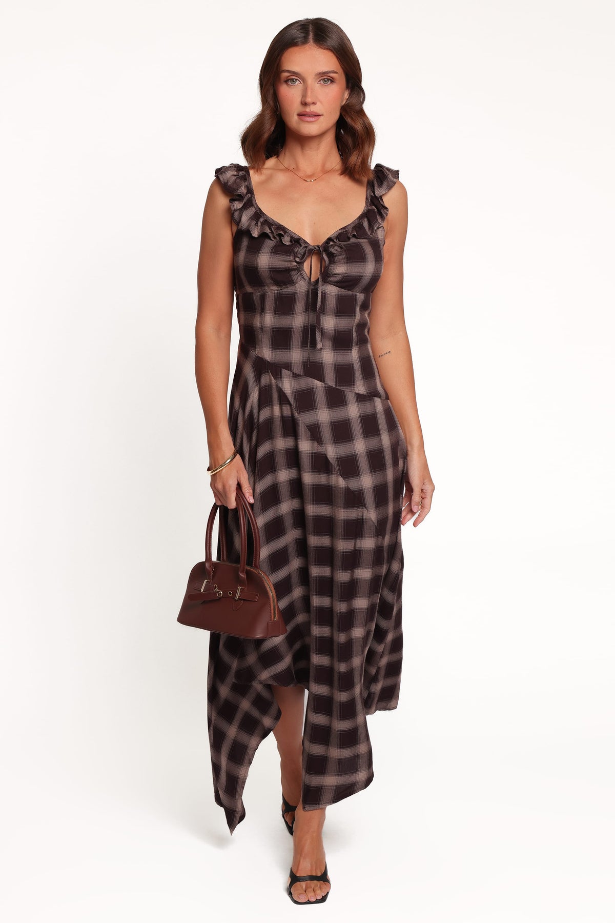 Farrell Midi Dress in Brown Plaid – view 2 of 6