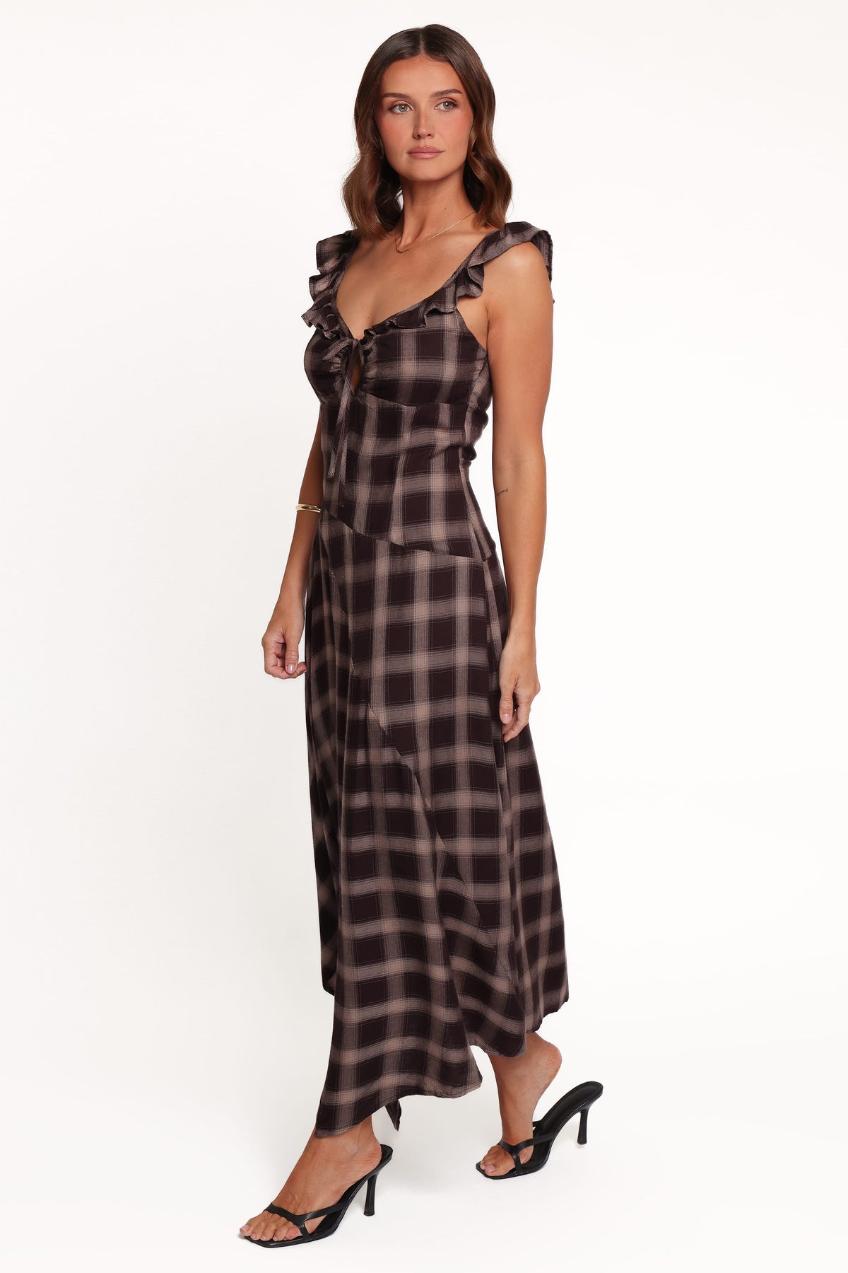 Farrell Midi Dress in Brown Plaid – view 3 of 6