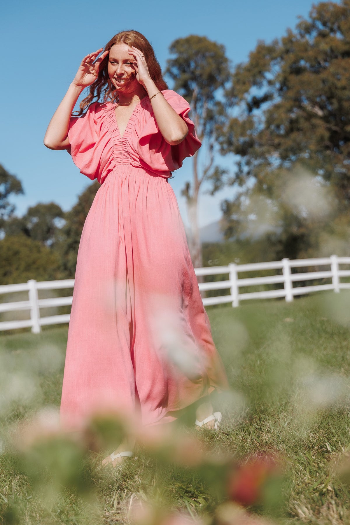 Gianna Puff Sleeve Maxi Dress in Pink – view 1 of 7