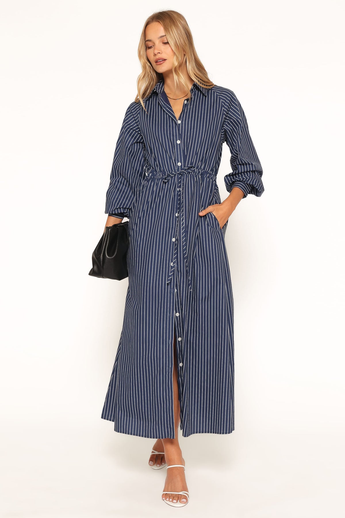 Hansel Long Sleeve Maxi Dress in Navy Stripe – view 1 of 7