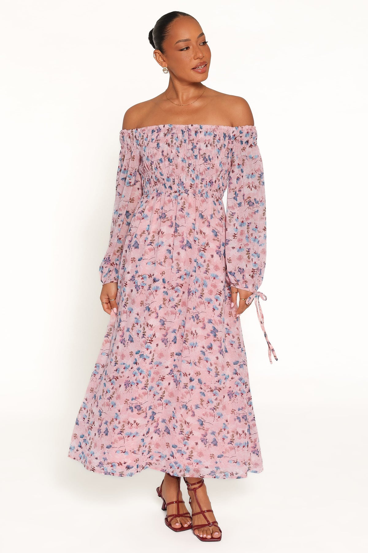 Harlon Off Shoulder Maxi Dress in Pink Floral – view 1 of 6