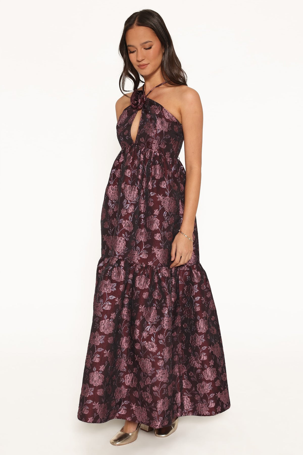 Jasminda Maxi Dress in Plum Brocade – view 3 of 6