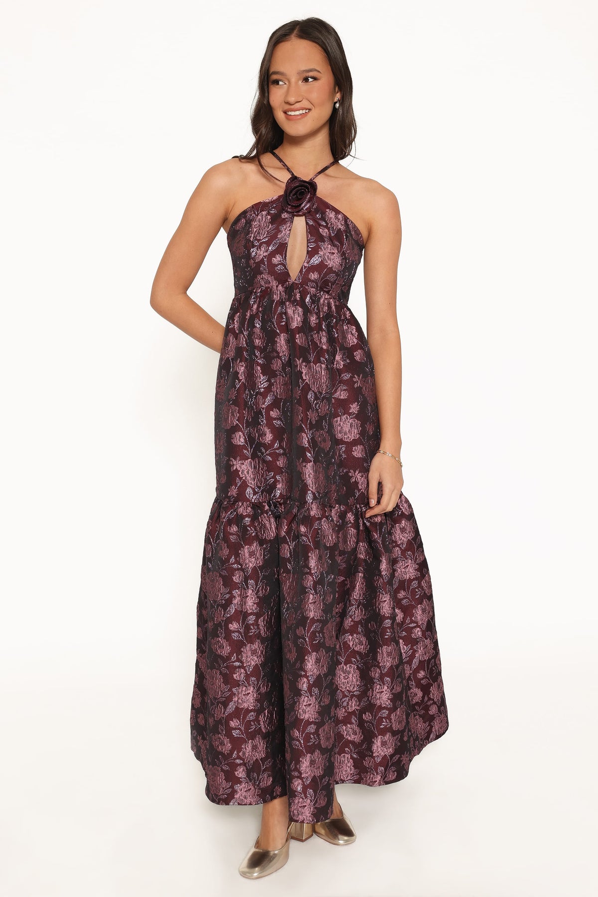 Jasminda Maxi Dress in Plum Brocade – view 1 of 6