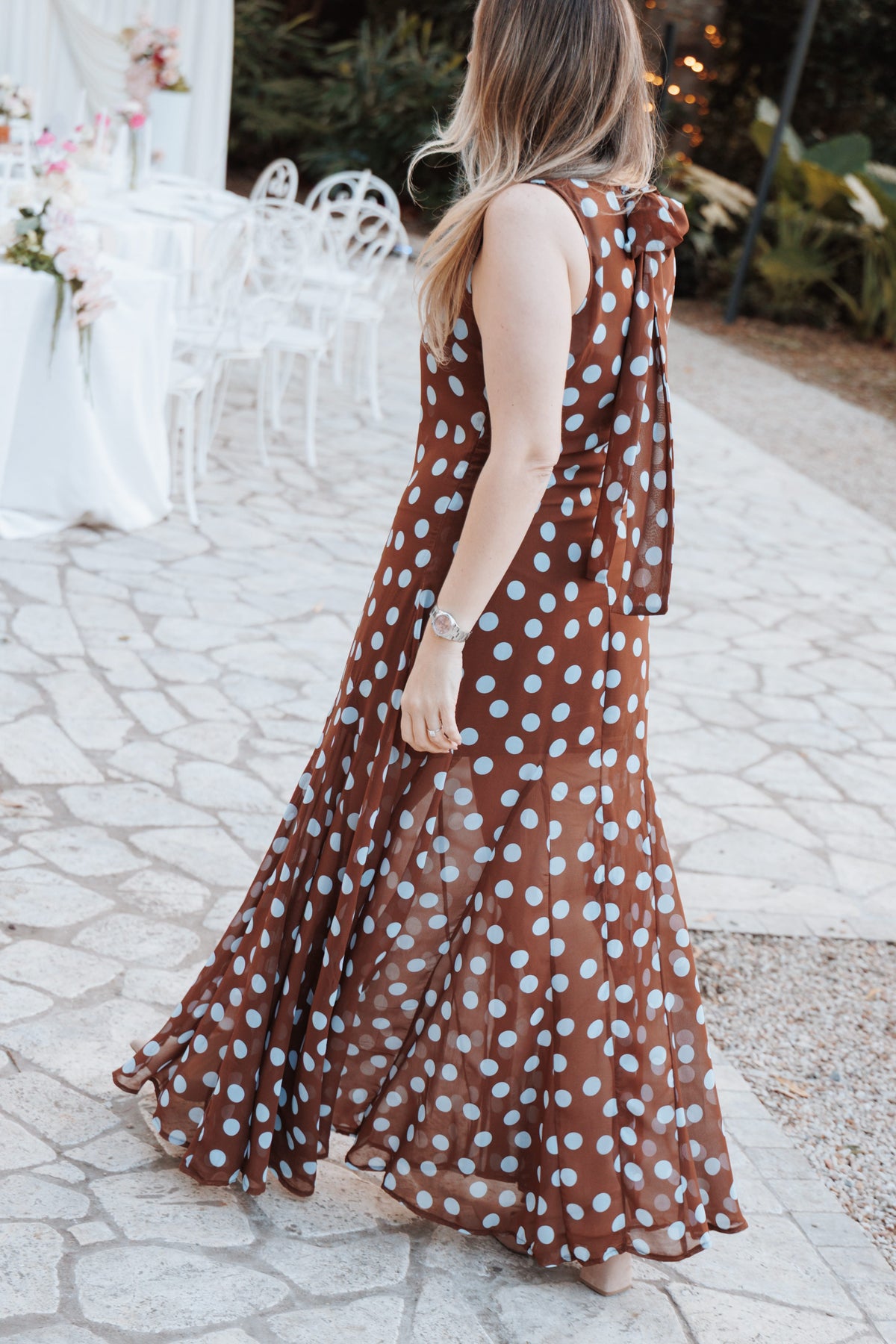 Keani Maxi Dress in Brown Polka Dot – view 1 of 7