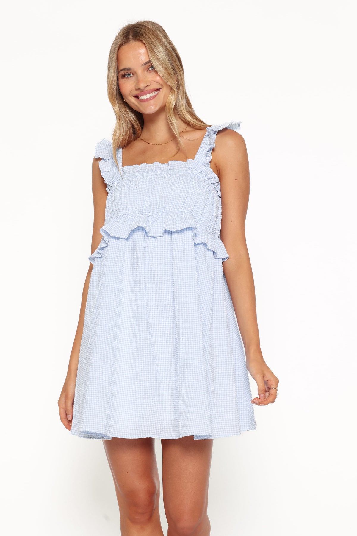 Keonia Mini Dress in Baby Blue Gingham – view 2 of 8