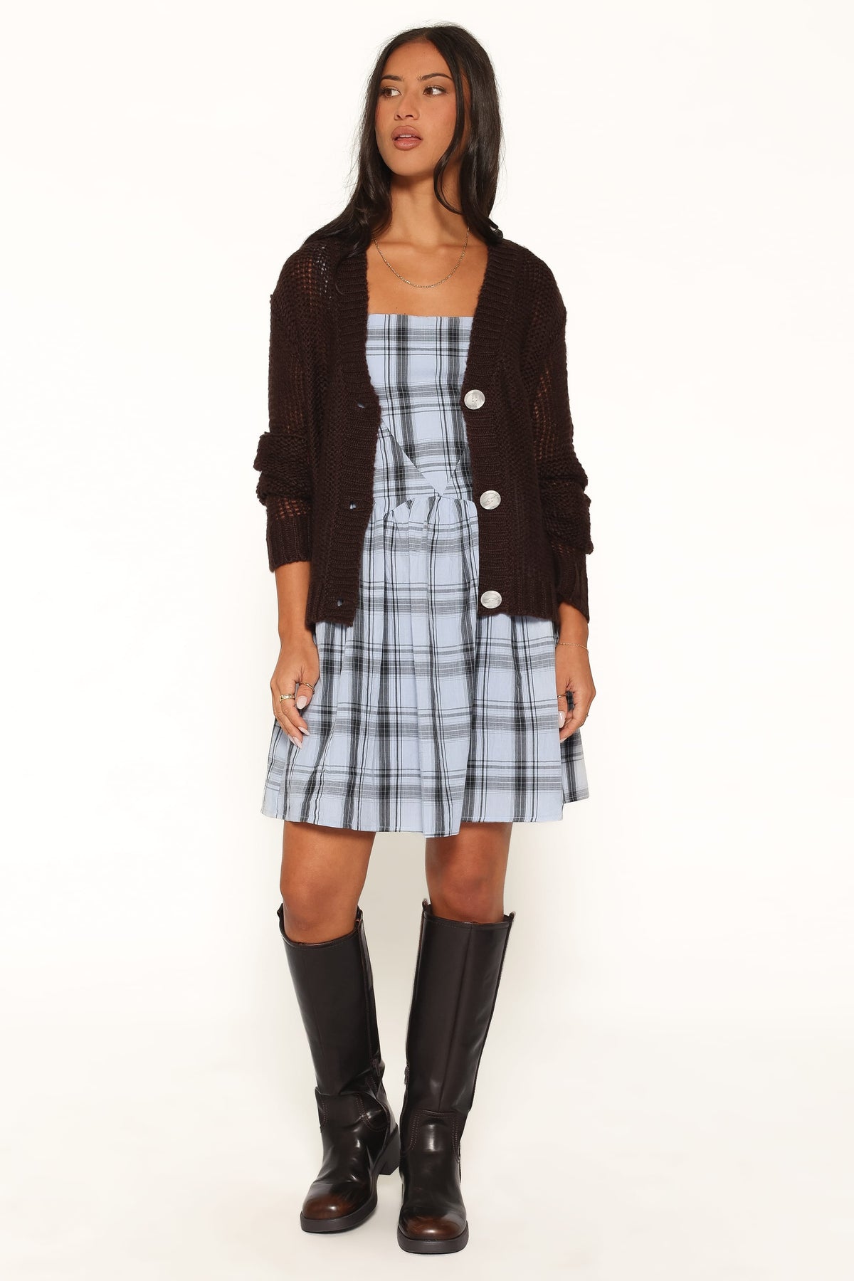 Kepler Mini Dress in Icy Blue Plaid – view 1 of 7