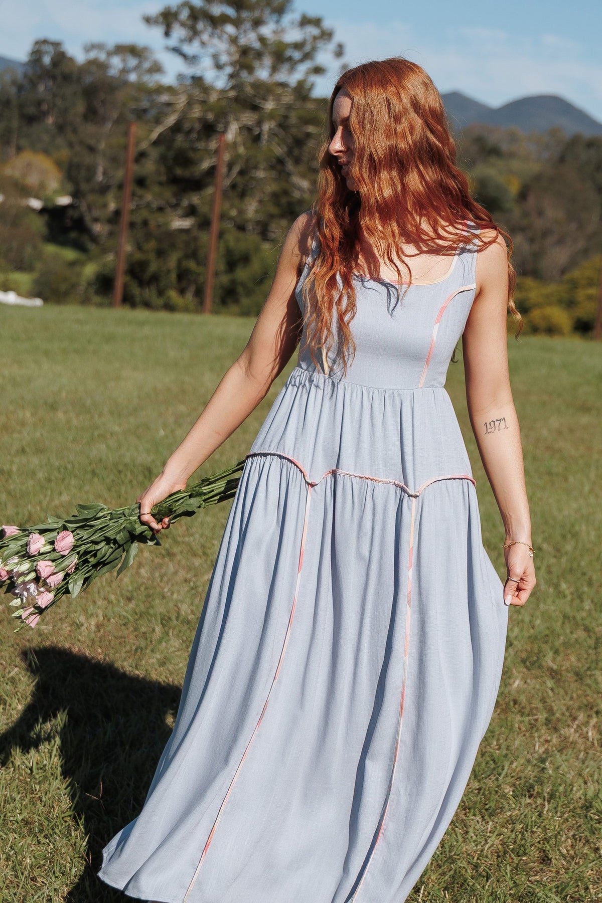 Kyla Maxi Dress in Light Blue Linen – view 1 of 8