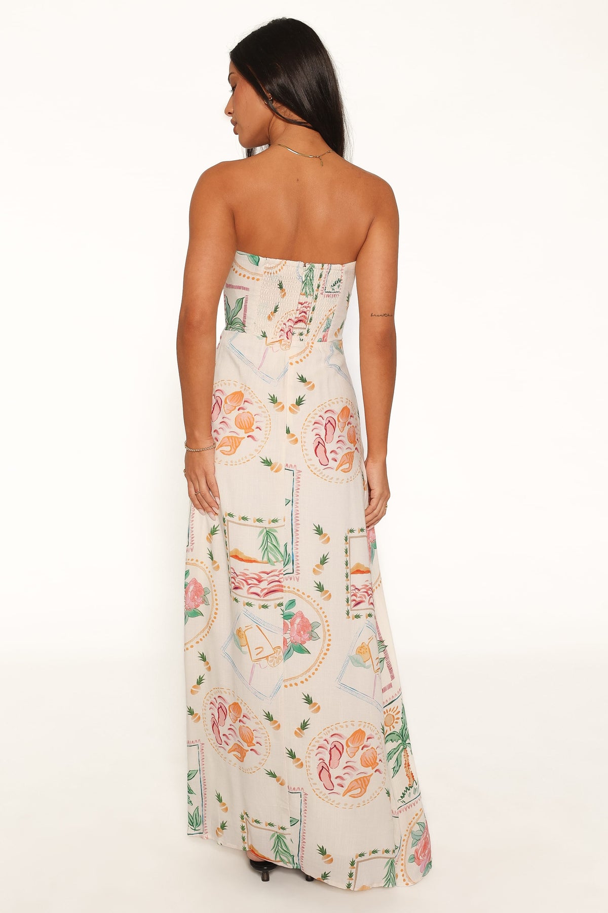 Lindon Strapless Maxi Dress in Cream Palm Print – view 4 of 6