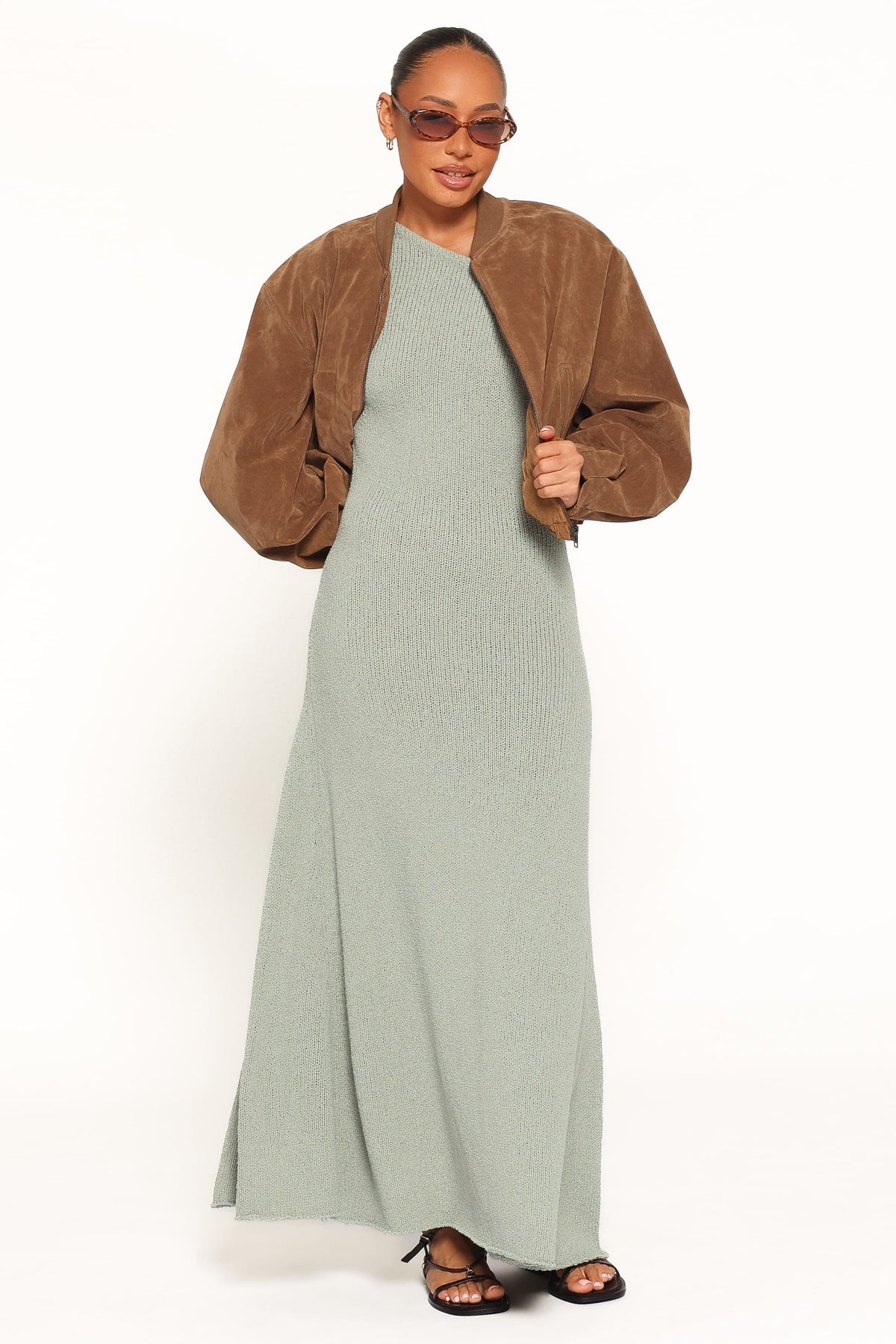 Linora Off Shoulder Maxi Dress in Sage Green – view 5 of 6