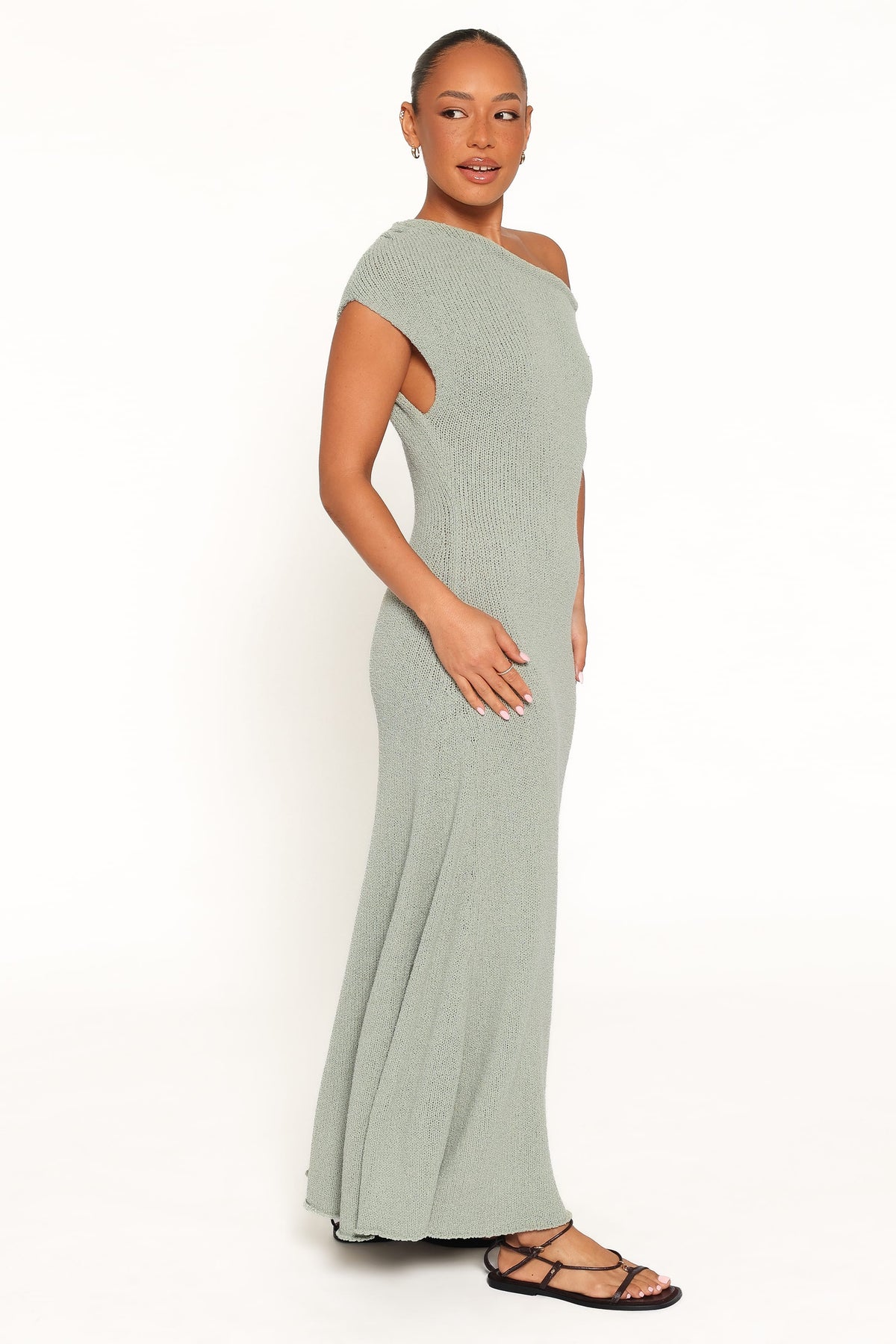 Linora Off Shoulder Maxi Dress in Sage Green – view 3 of 6