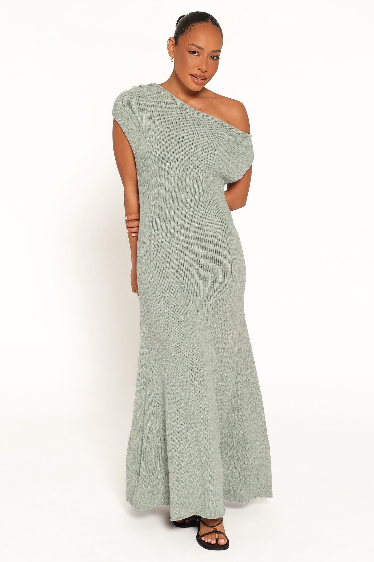 Linora Off Shoulder Maxi Dress in Sage Green – view 1 of 6