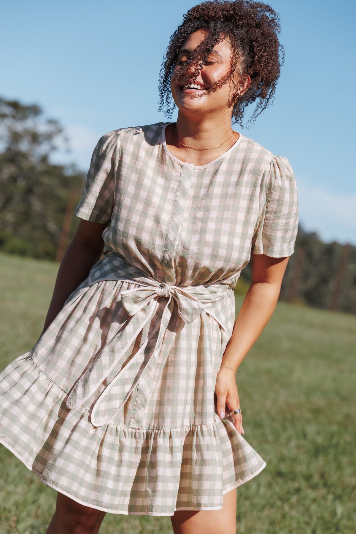 Lorry Tie Front Mini Dress in Green/Pink Gingham – view 8 of 8