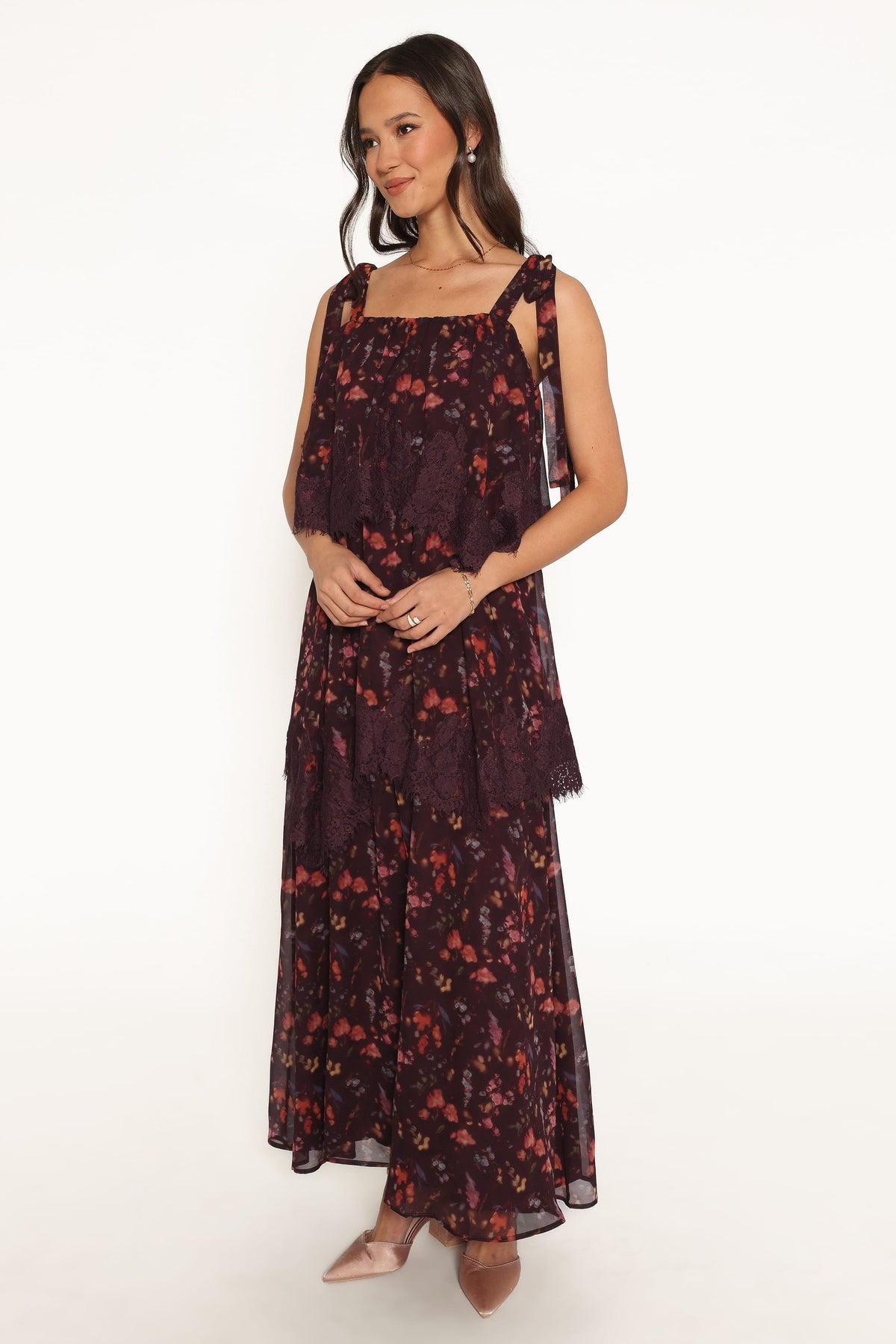 Lunella Maxi Dress in Plum Blurred Floral – view 4 of 7
