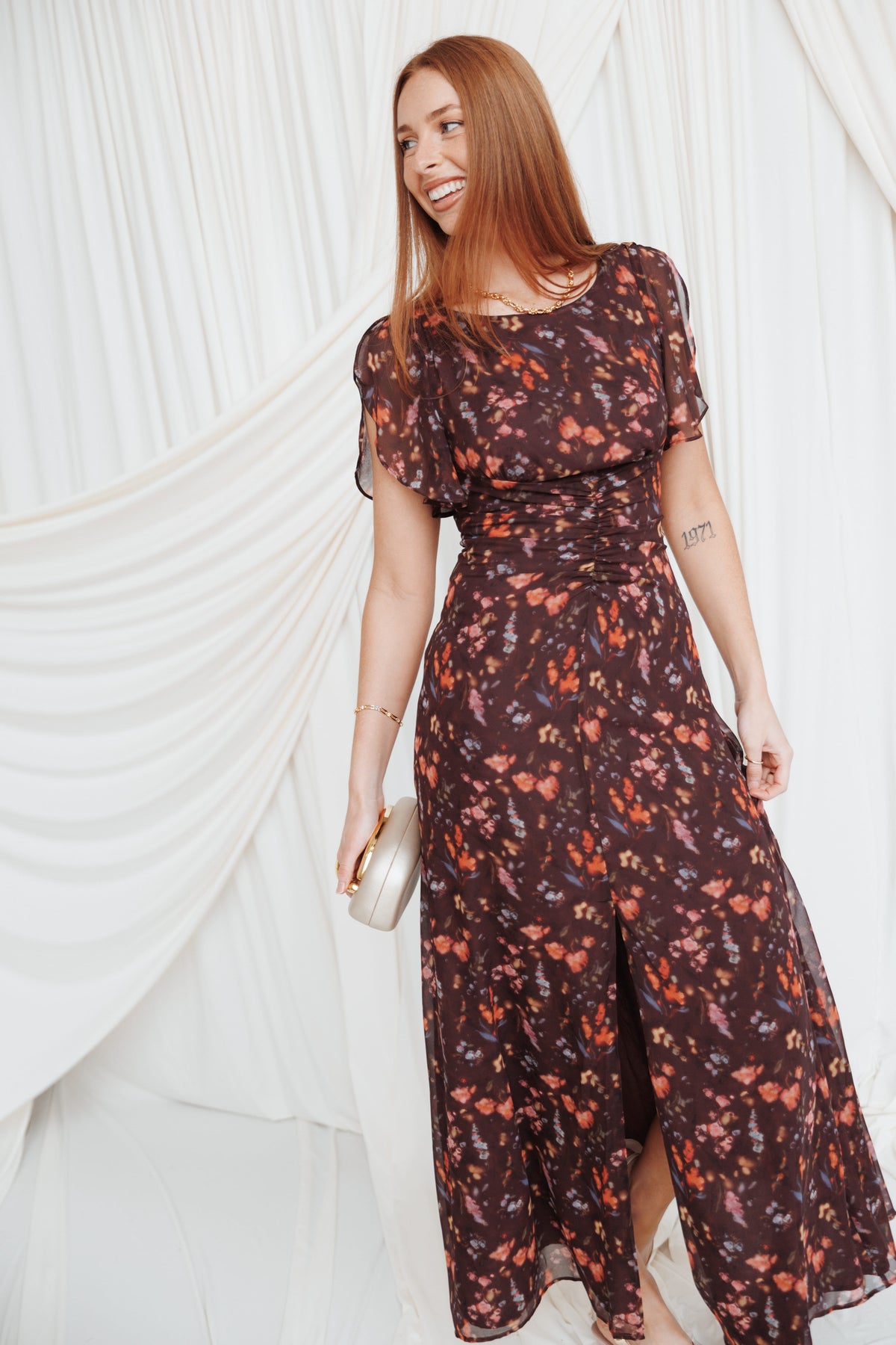 Magdalena Maxi Dress in Plum Blurred Floral – view 1 of 8