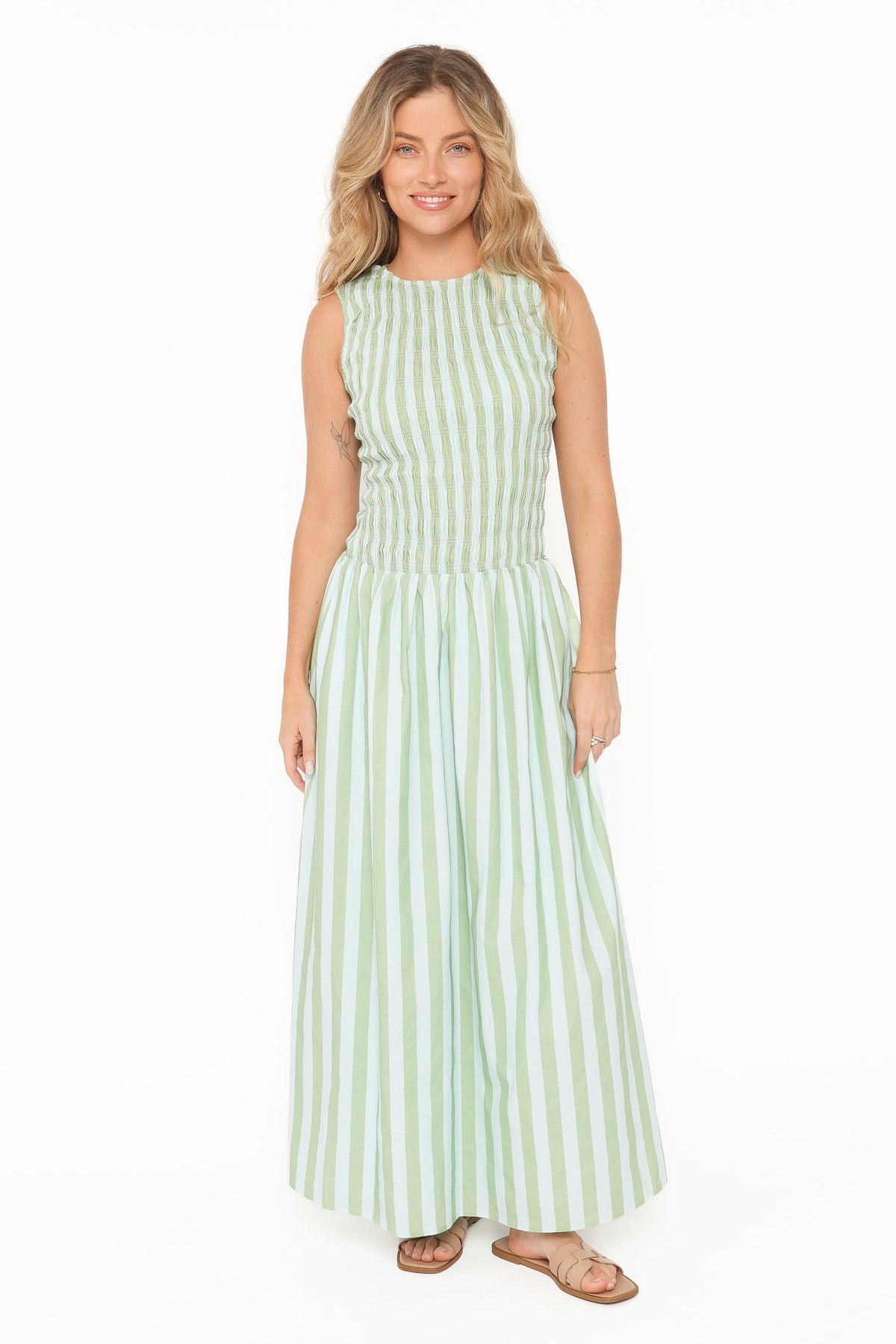 Maleny Maxi Dress in Blue/Green Stripe – view 2 of 8
