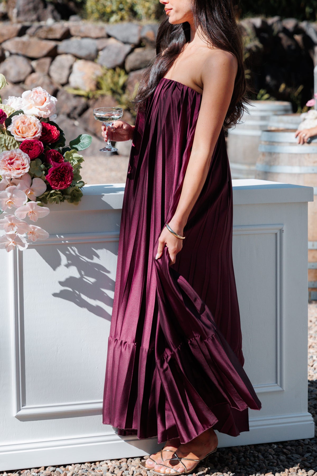 Nalania Strapless Maxi Dress in Sangria Red – view 7 of 7