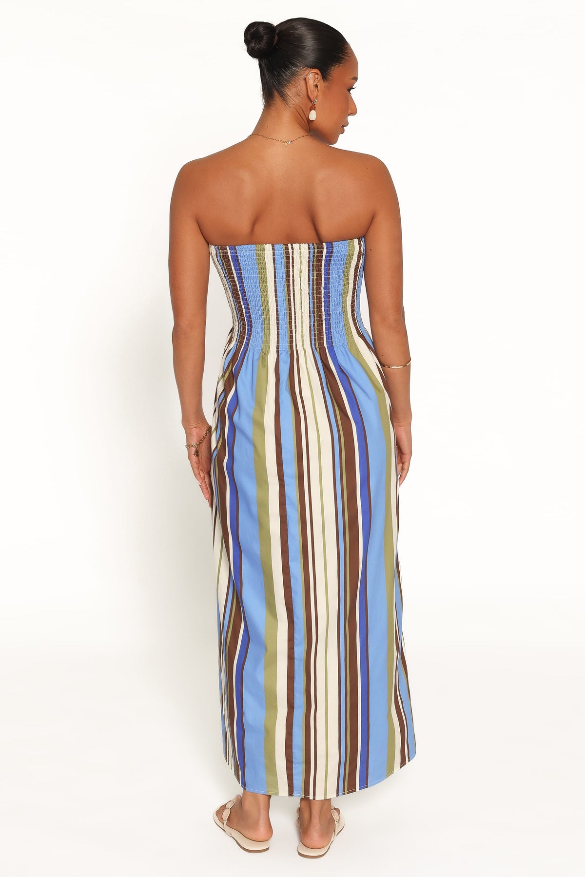 Nella Strapless Maxi Dress in Blue/Khaki Stripe – view 4 of 6