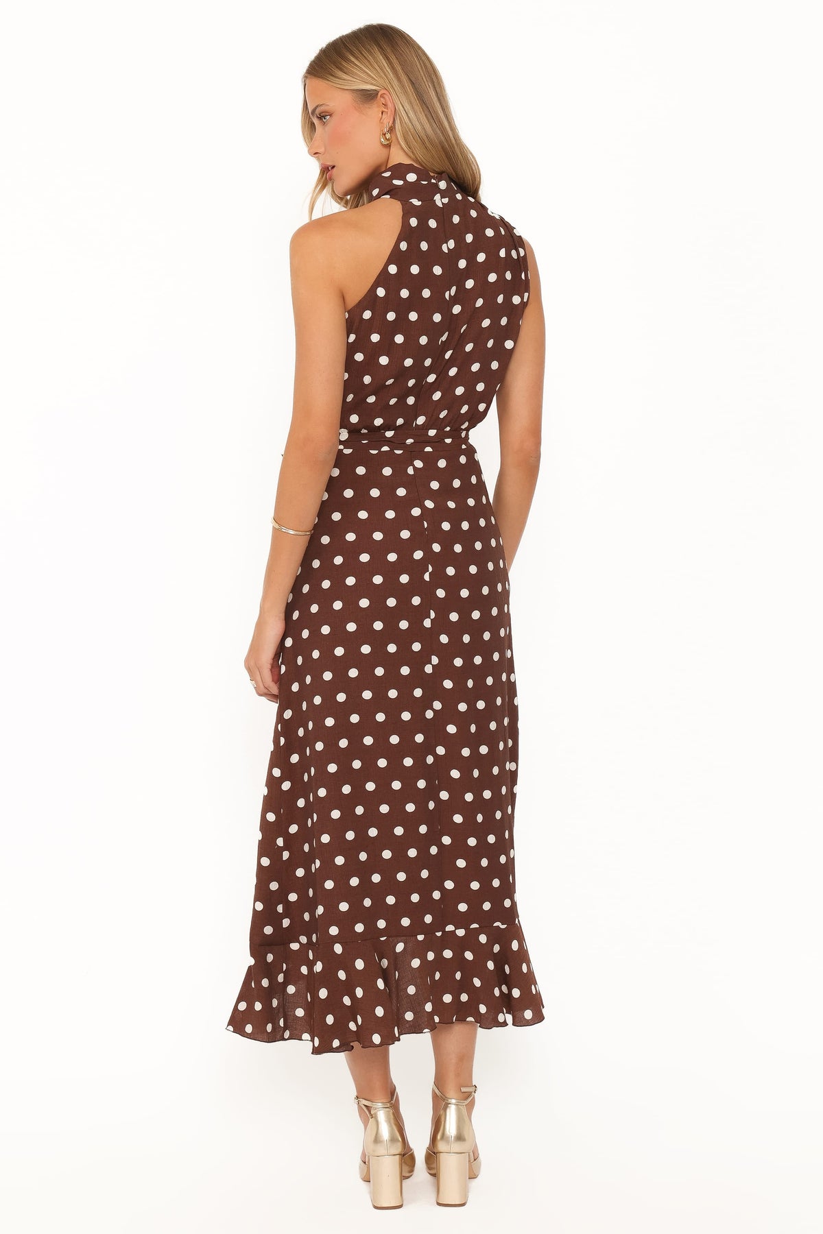 Olana Midi Dress in Brown Polka Dot – view 4 of 5