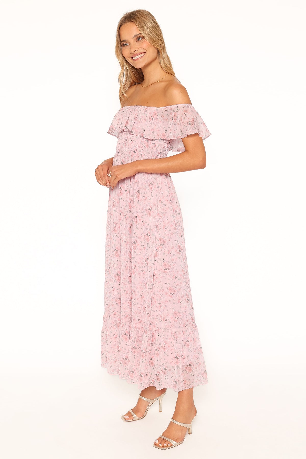 Priscilla Strapless Midi Dress in Pink Floral – view 3 of 5