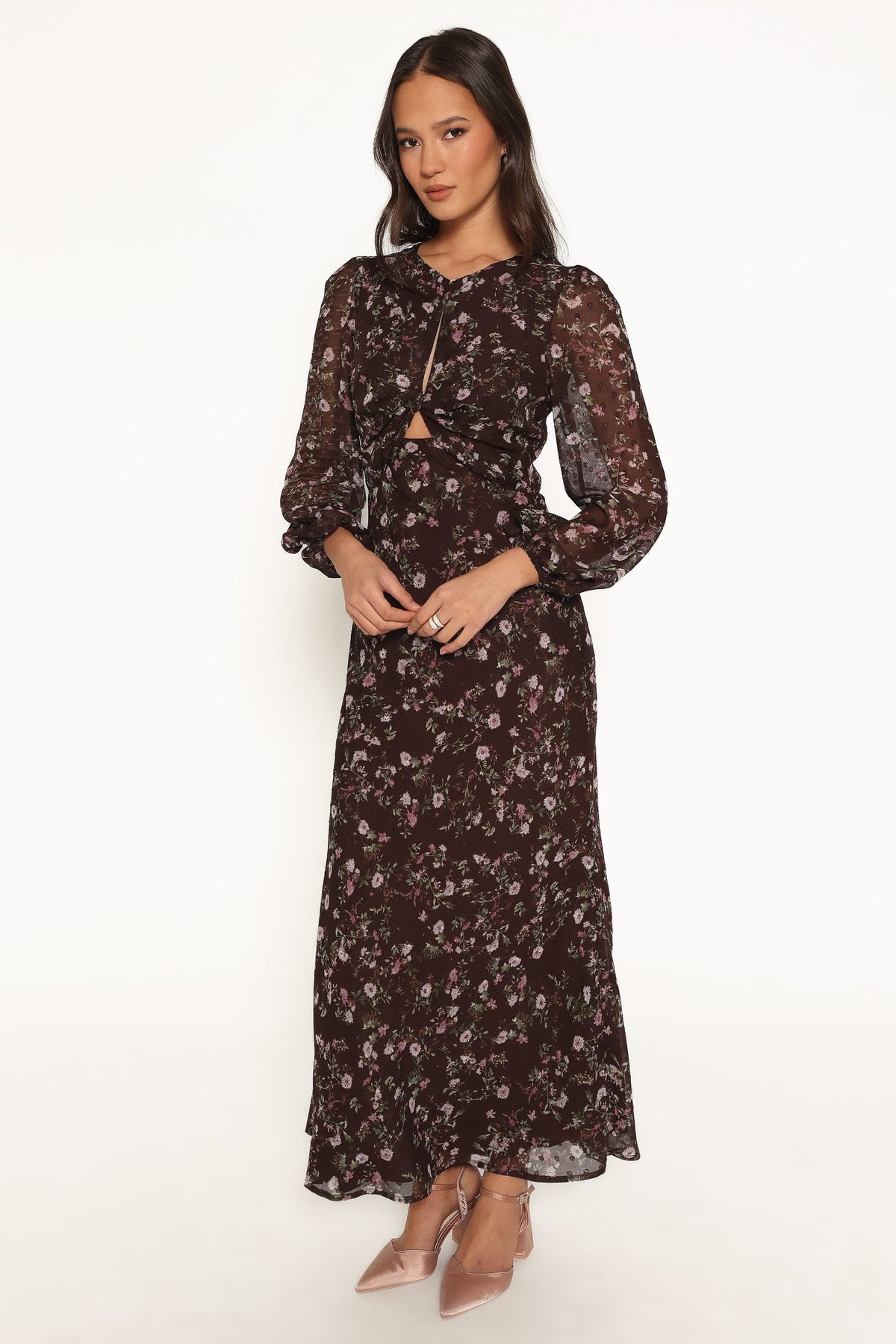 Rosalyn Maxi Dress in Brown Lilac Floral – view 4 of 6