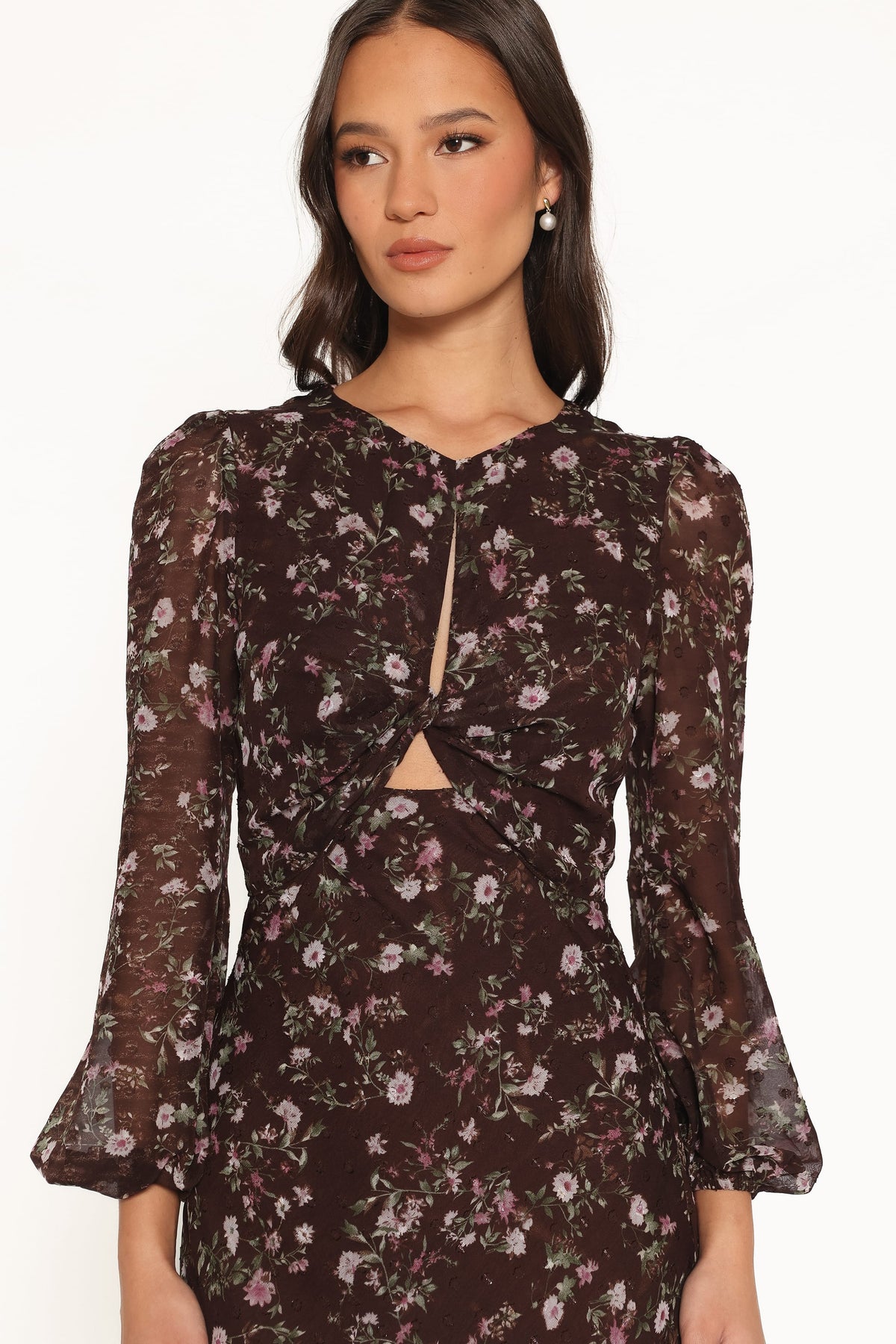 Rosalyn Maxi Dress in Brown Lilac Floral – view 3 of 6