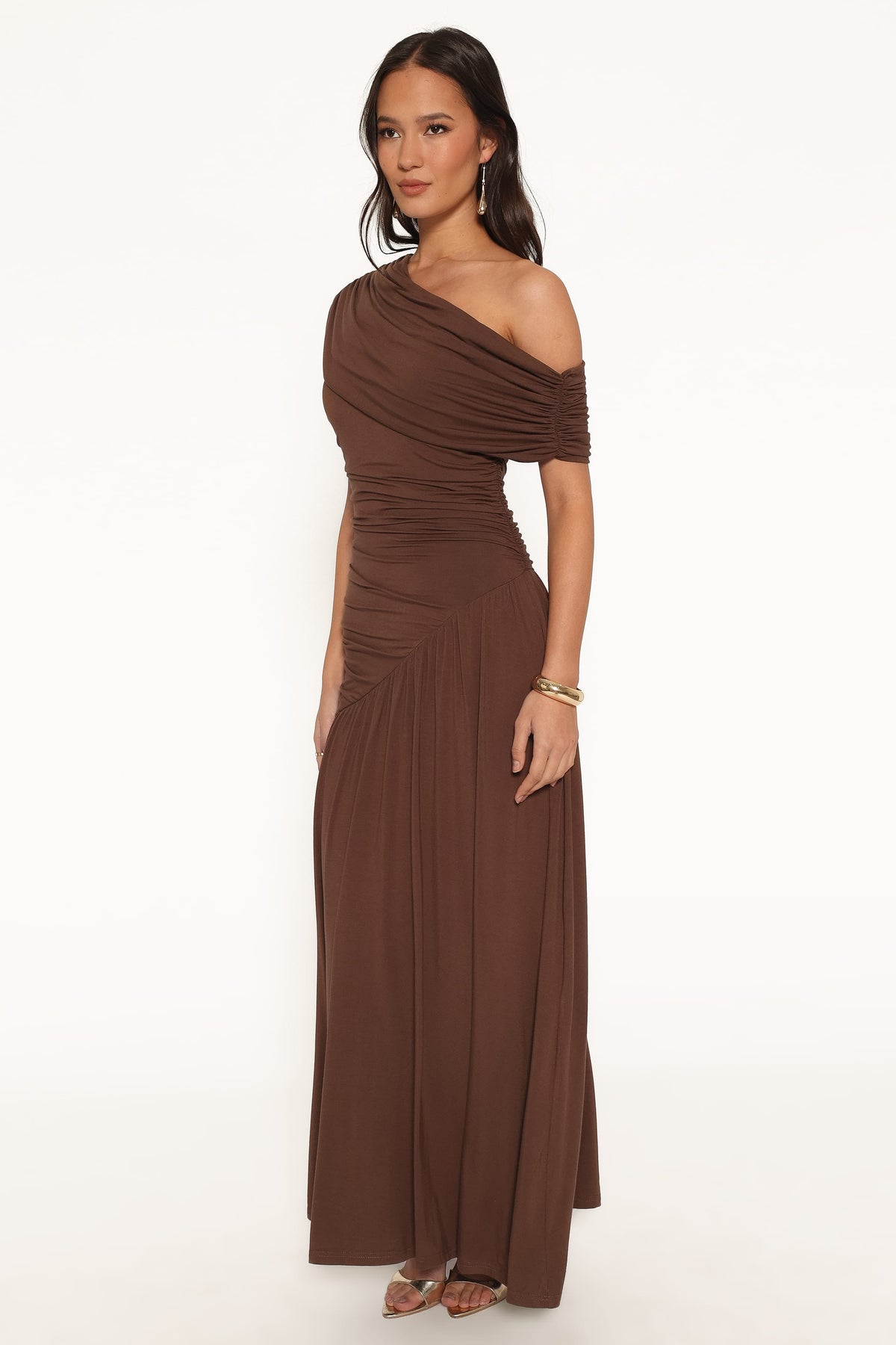 Sharmay Off Shoulder Maxi Dress in Brown – view 2 of 6