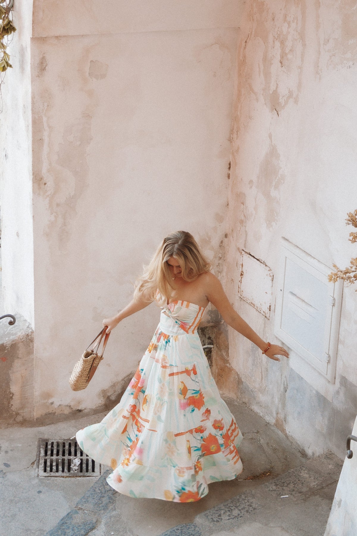 Sitara Strapless Midi Dress in Blue Alfresco Floral – view 1 of 9