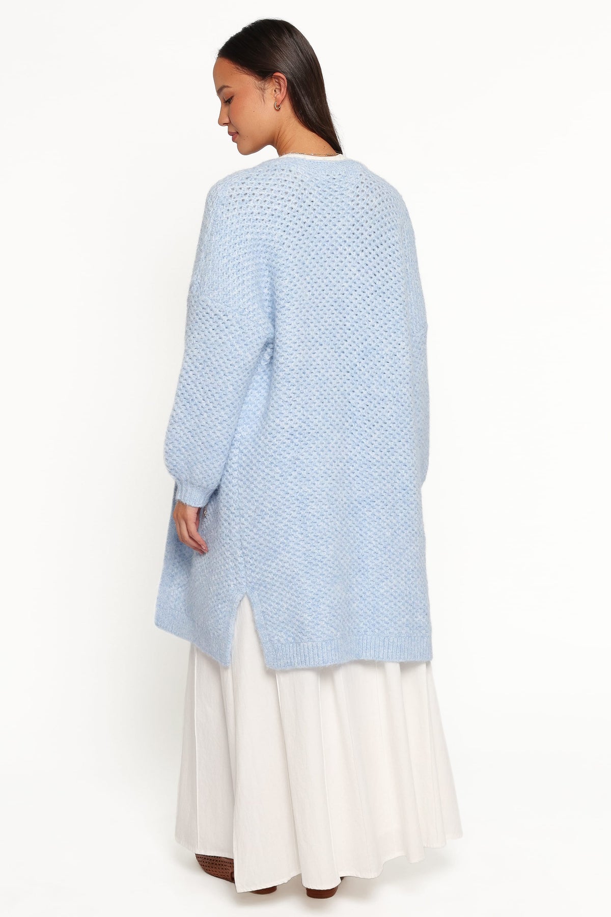Carla Textured Long Cardigan in Light Blue – view 4 of 6