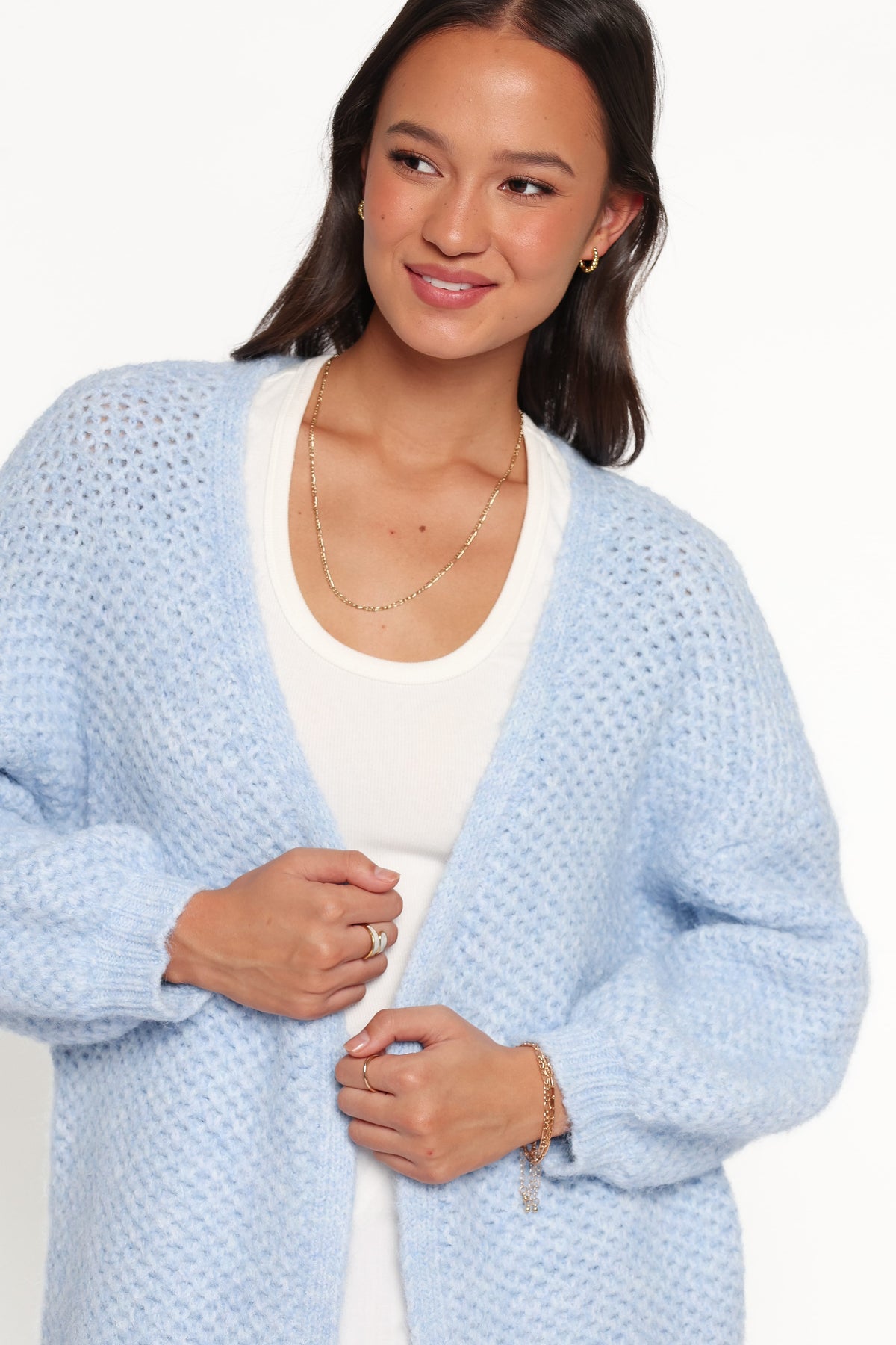 Carla Textured Long Cardigan in Light Blue – view 2 of 6