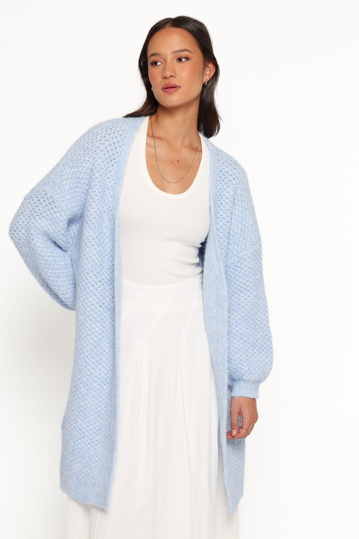 Carla Textured Long Cardigan in Light Blue – view 1 of 6