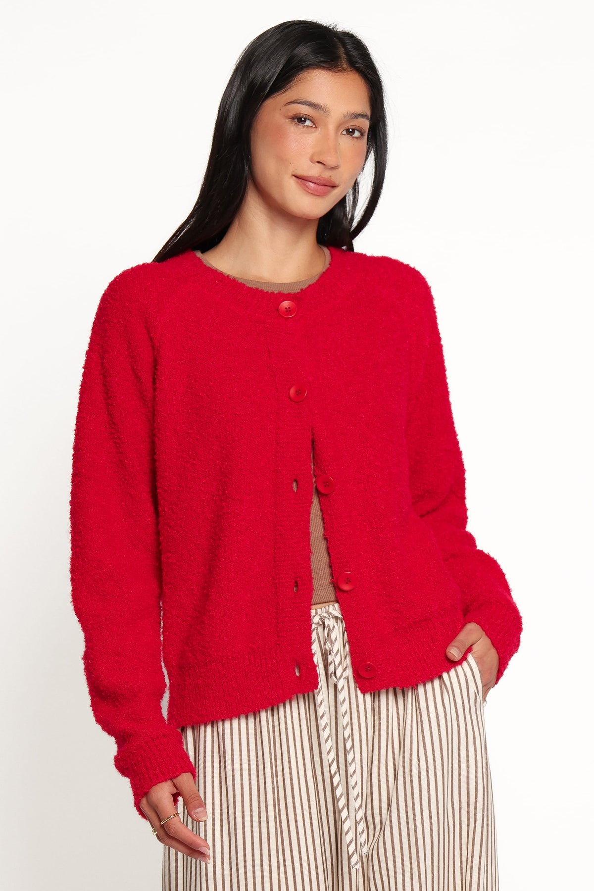 Finley Cropped Cardigan in Red – view 1 of 6