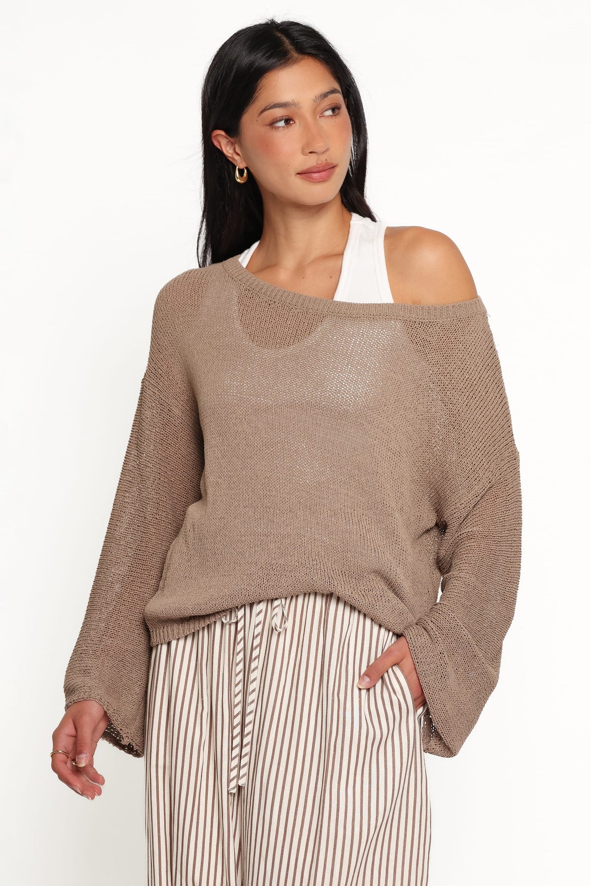 Florica Off Shoulder Sweater in Olive – view 1 of 6