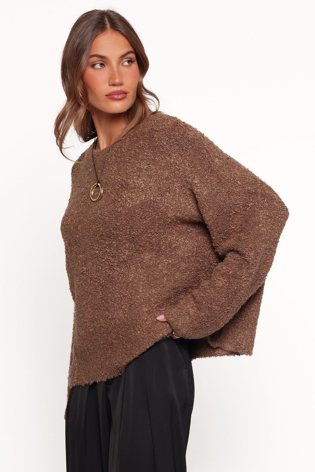 Freida Boucle Knit Sweater in Brown – view 3 of 5