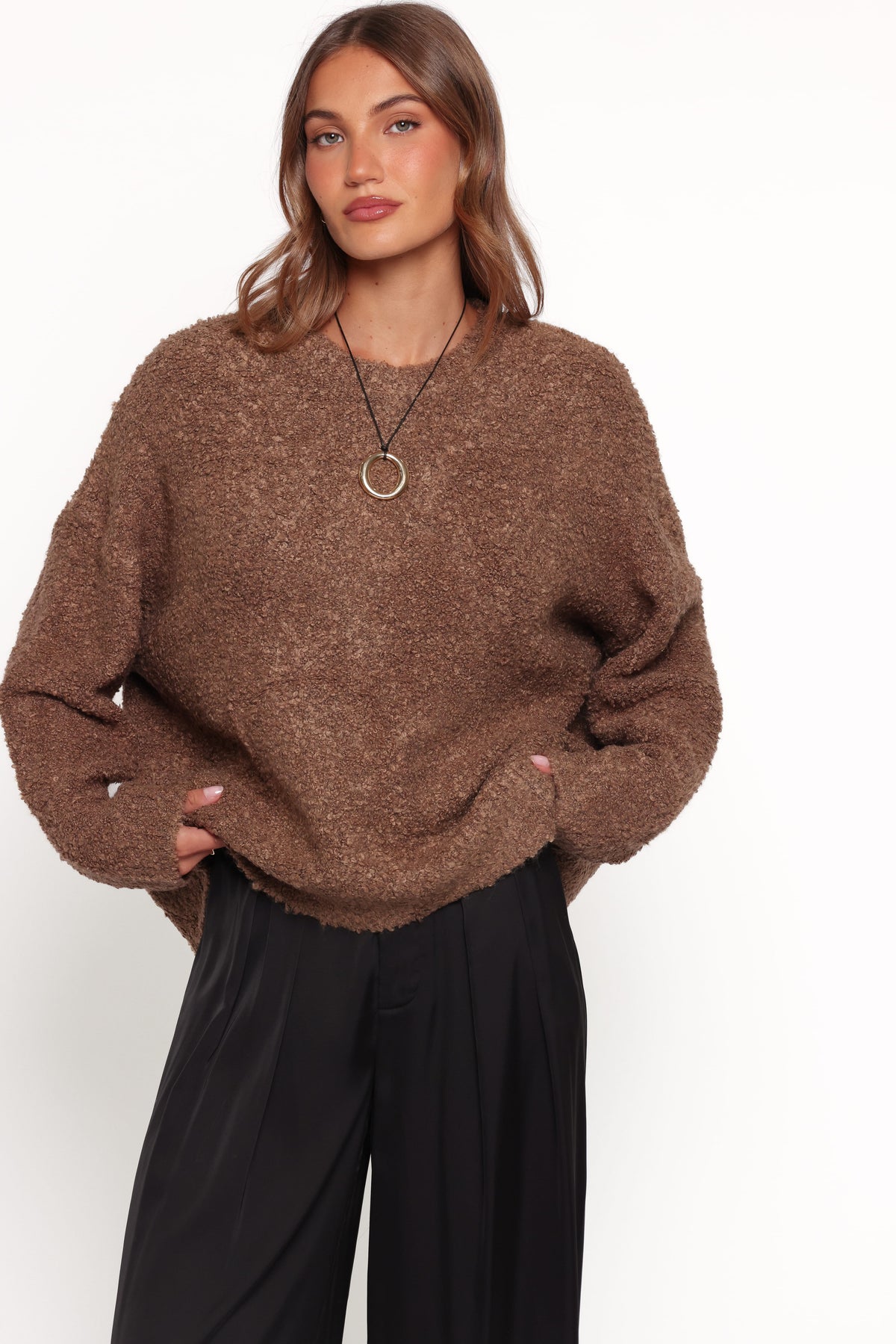Freida Boucle Knit Sweater in Brown – view 1 of 5