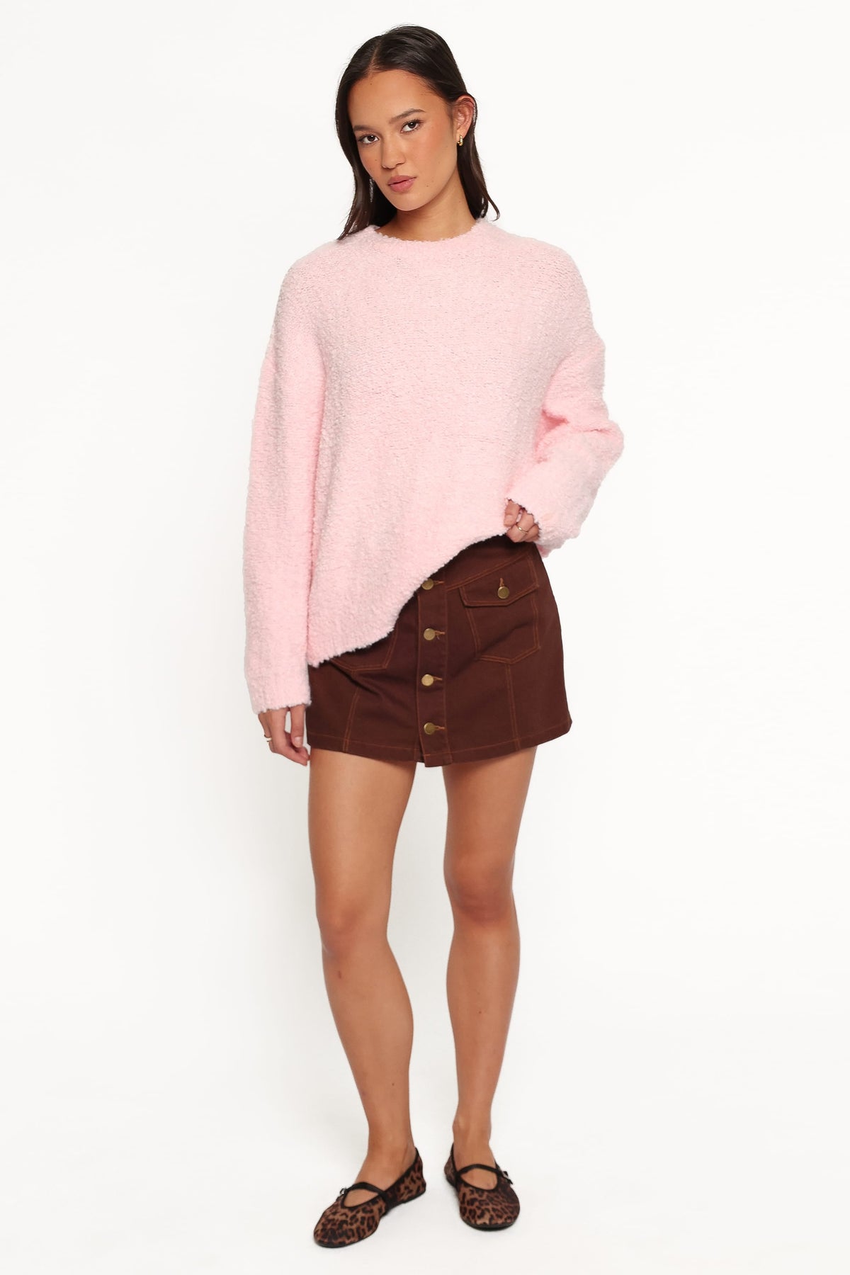 Freida Boucle Knit Sweater in Pink – view 5 of 6