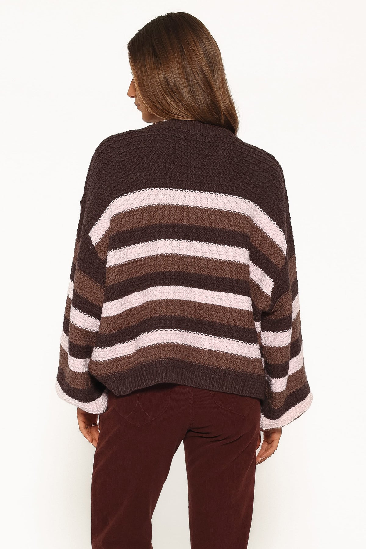 Kadie Textured Knit Sweater in Chocolate Pink Stripe – view 4 of 6