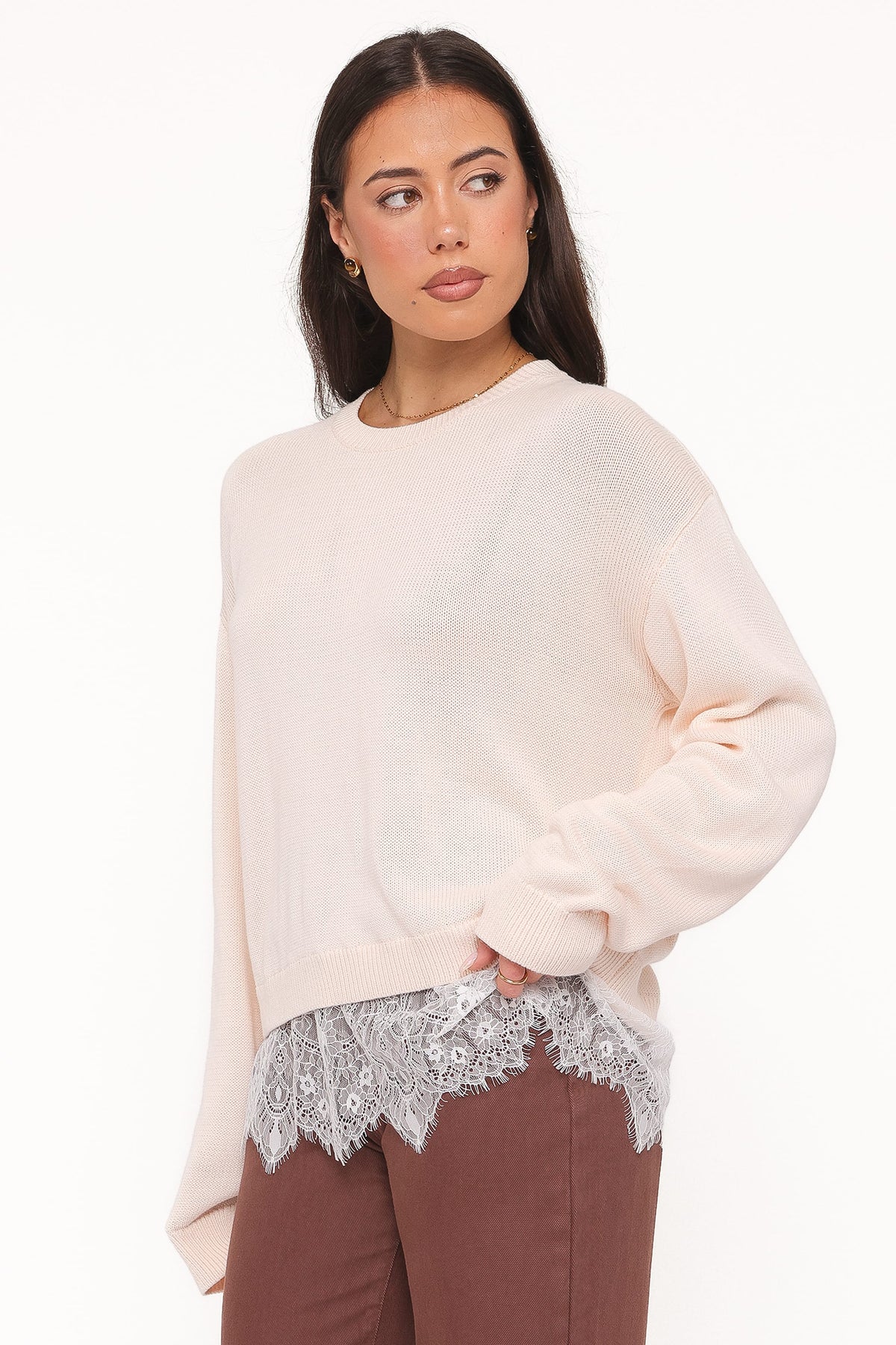 Mabel Lace Trim Sweater in Cream White – view 3 of 6