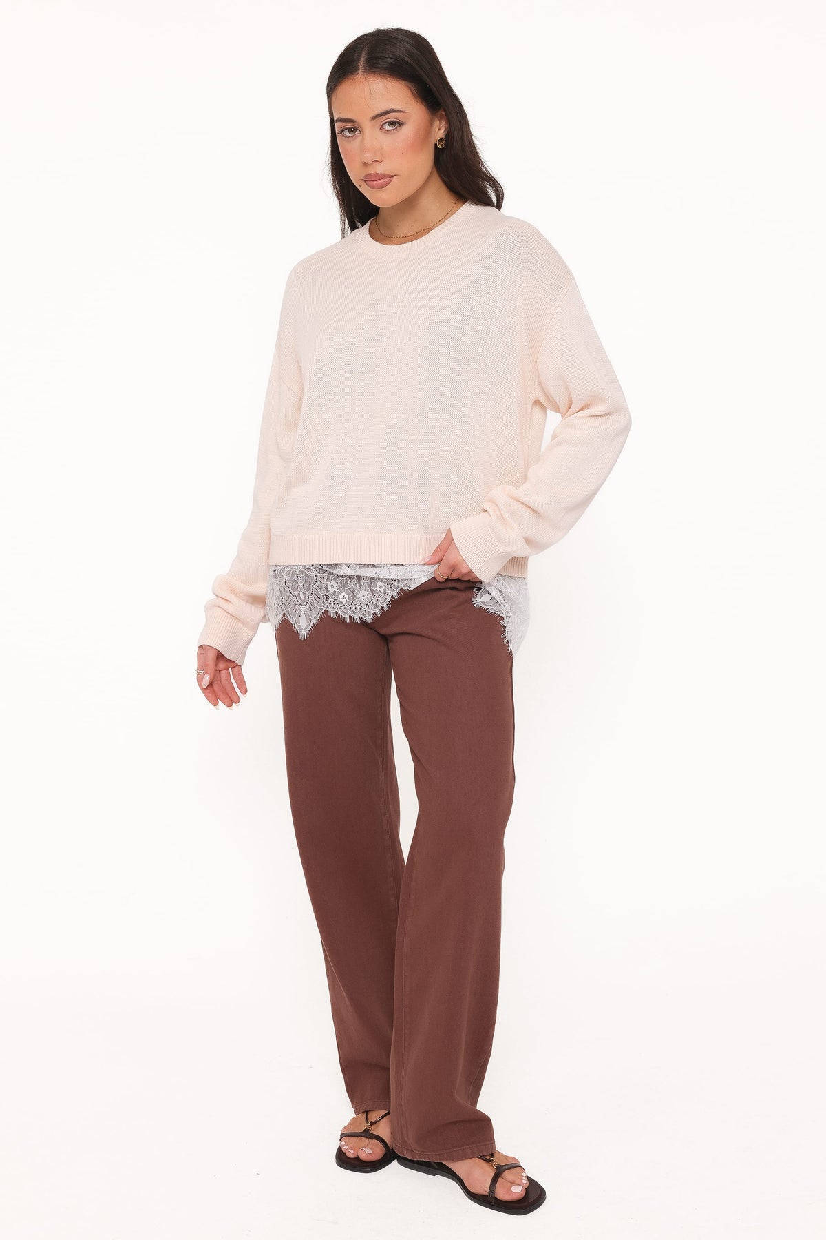 Mabel Lace Trim Sweater in Cream White – view 5 of 6