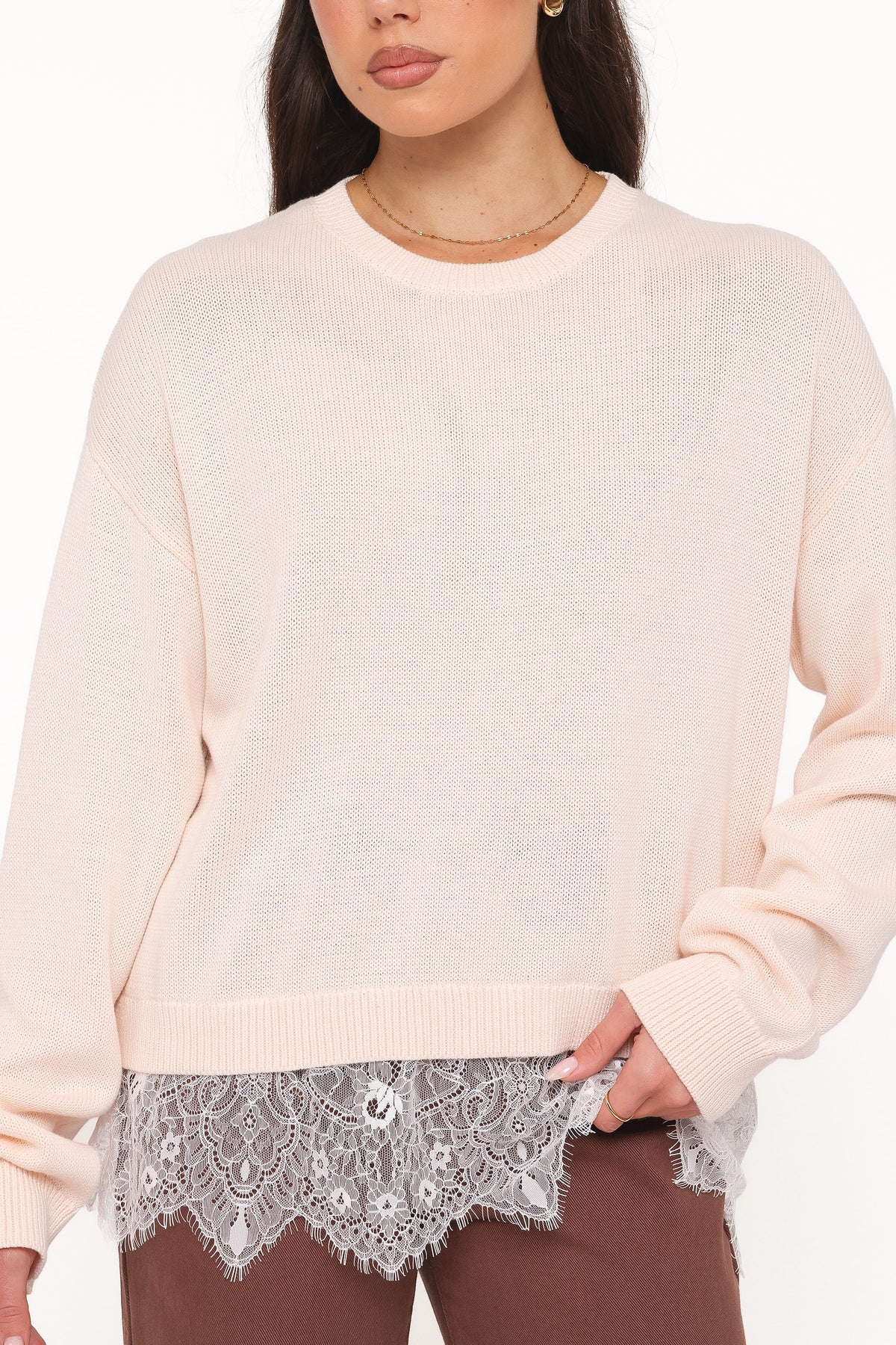 Mabel Lace Trim Sweater in Cream White – view 2 of 6