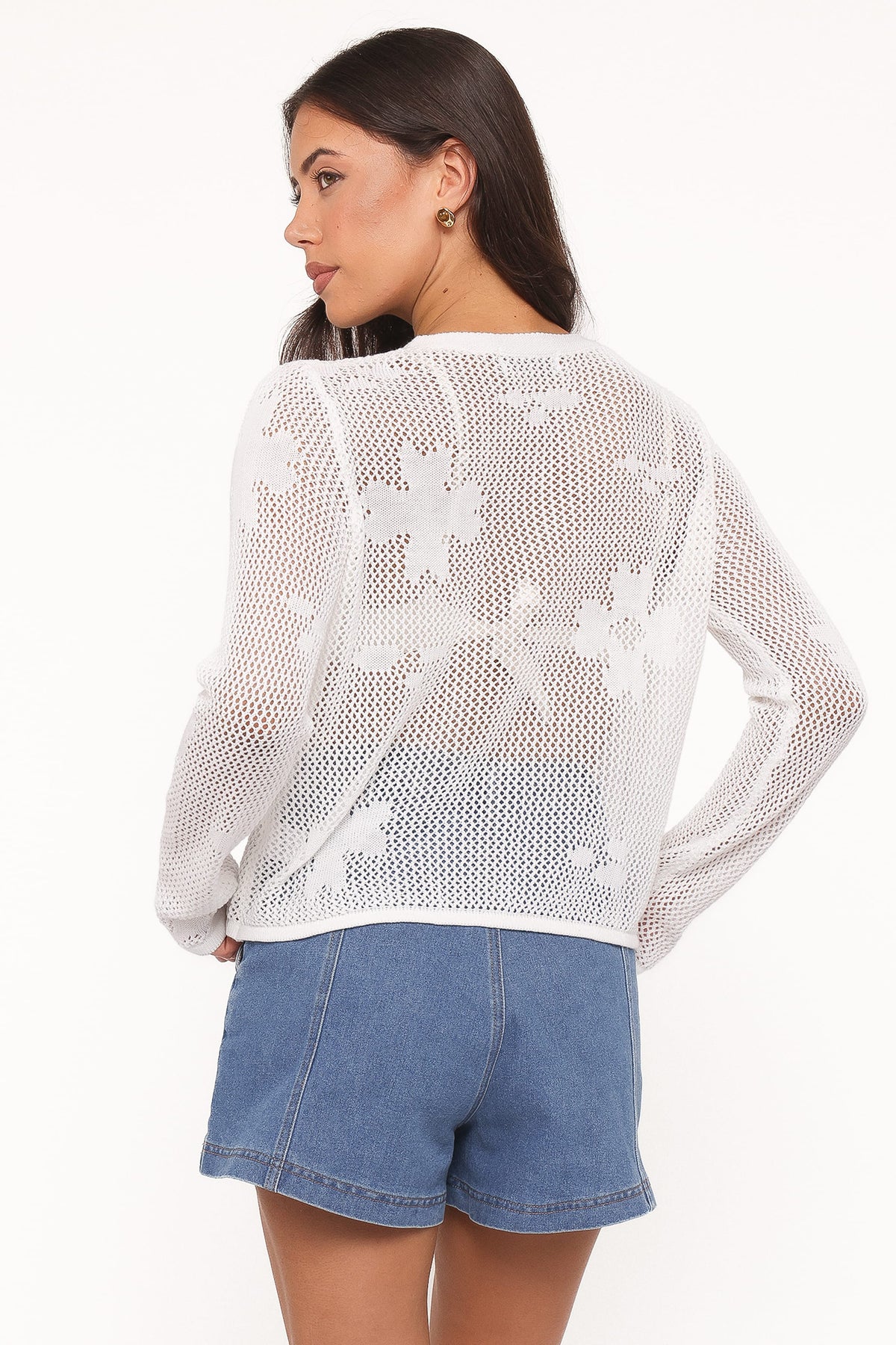Maddox Open Stitch Cardigan in White – view 4 of 7