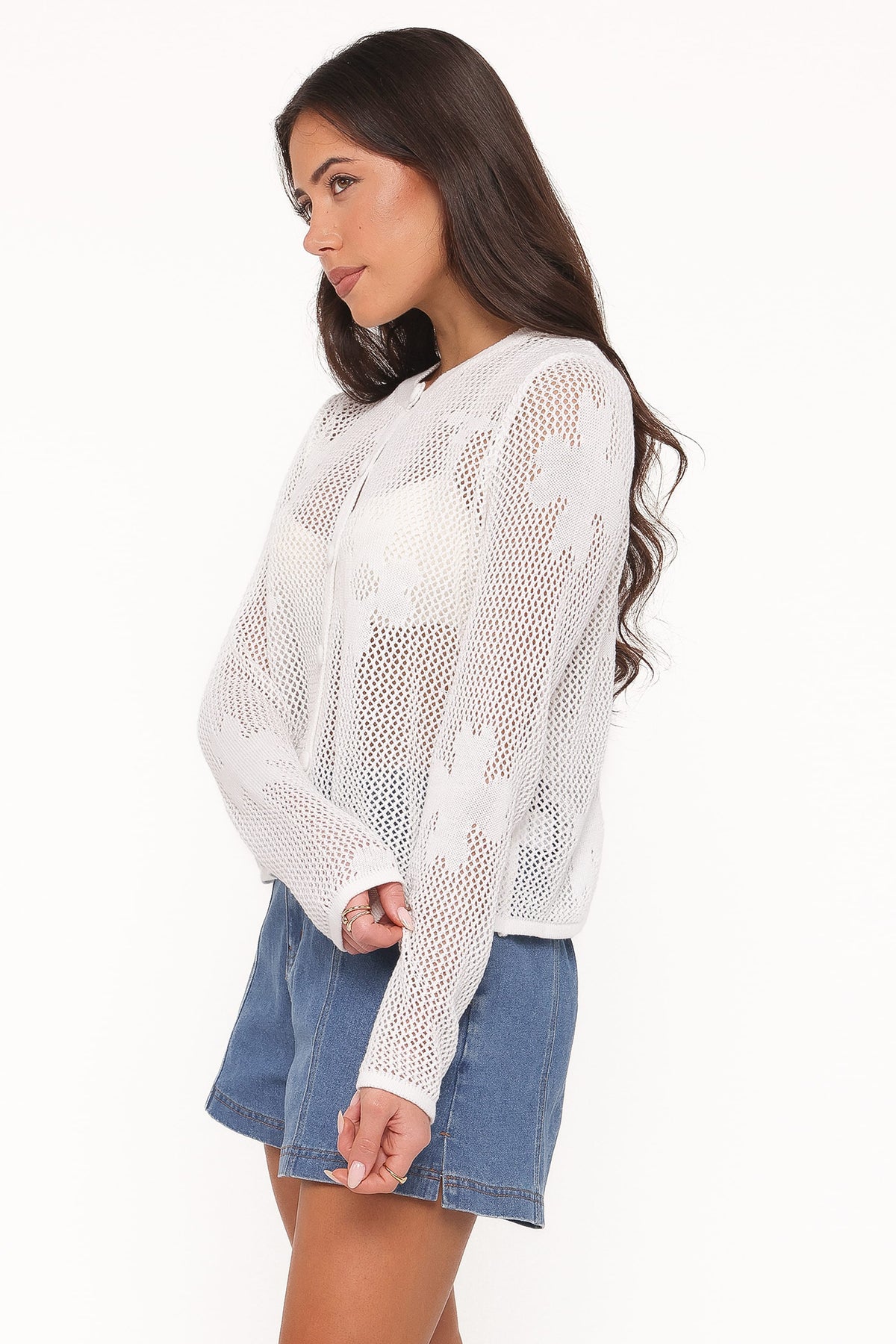 Maddox Open Stitch Cardigan in White – view 3 of 7