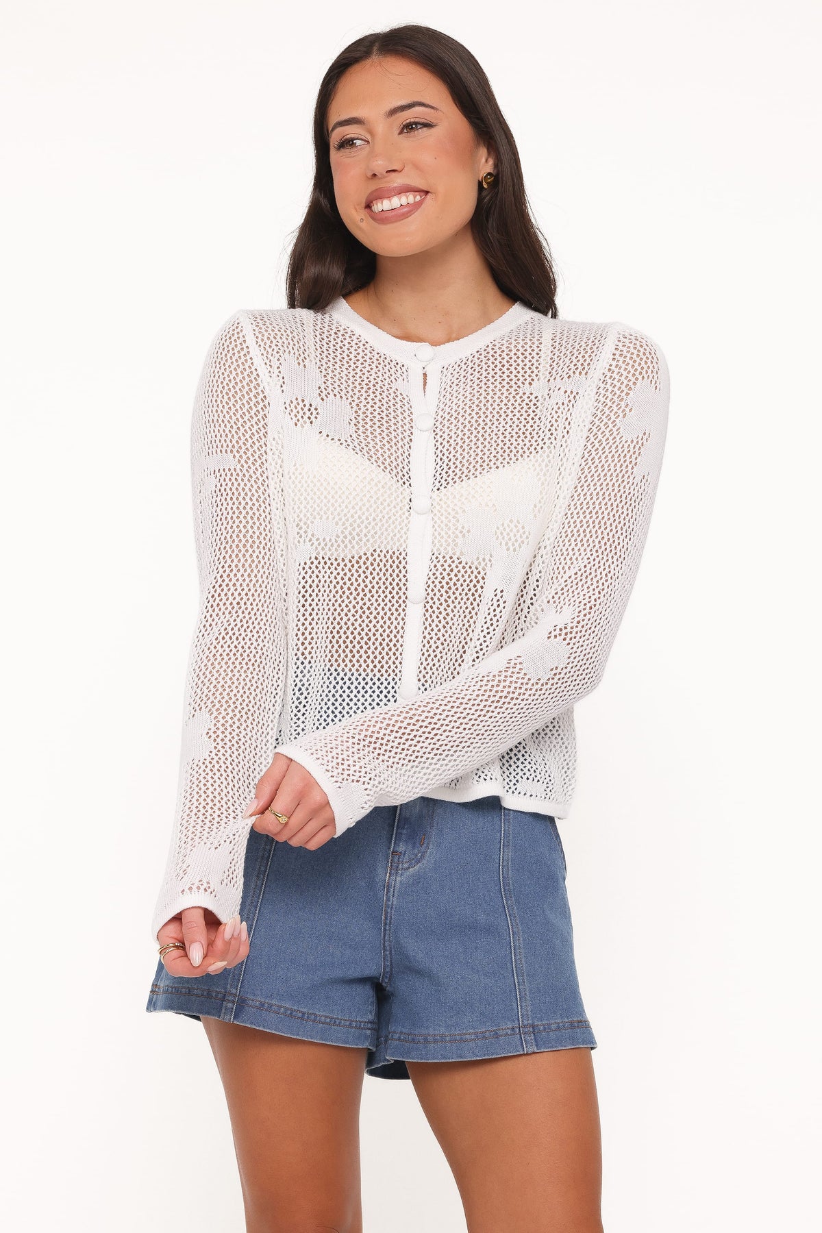 Maddox Open Stitch Cardigan in White – view 2 of 7