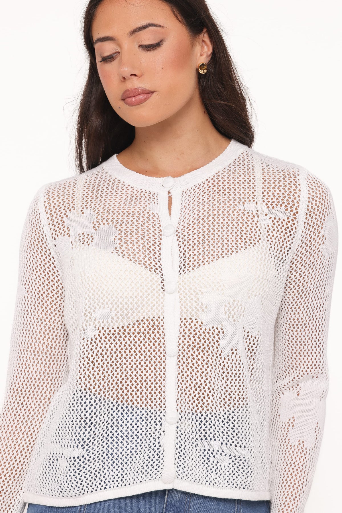 Maddox Open Stitch Cardigan in White – view 6 of 7