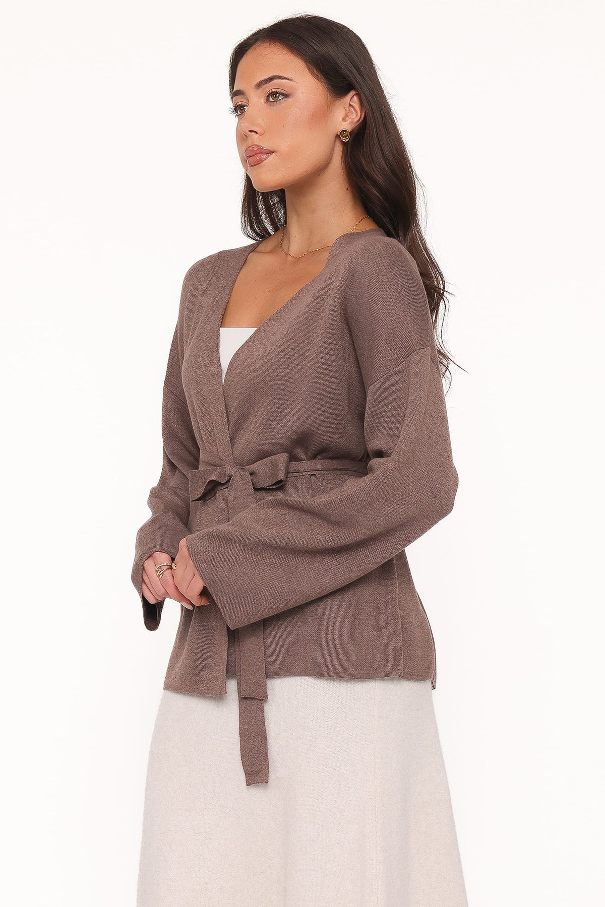 Mallory Wrap Cardigan in Brown – view 3 of 6