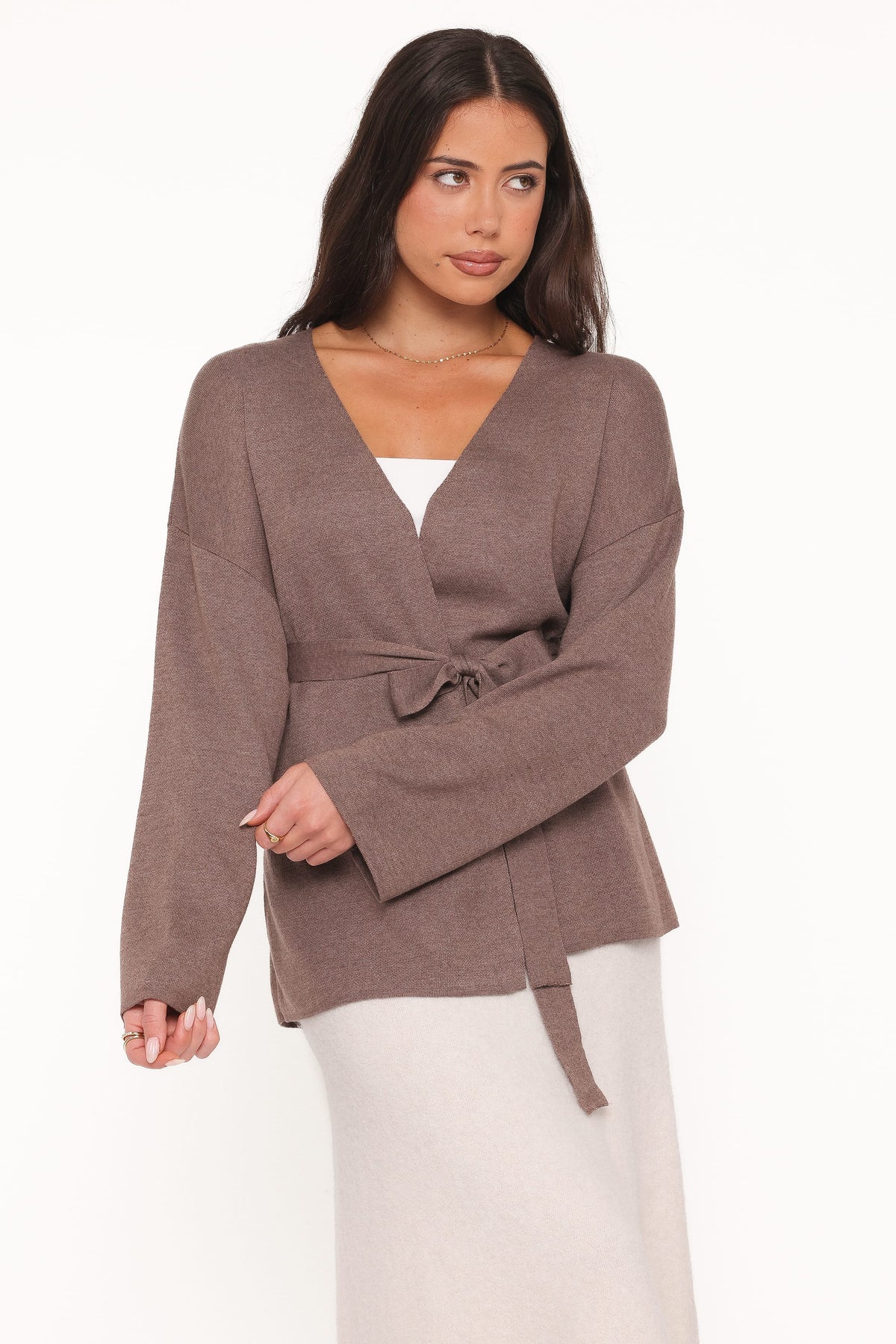 Mallory Wrap Cardigan in Brown – view 1 of 6