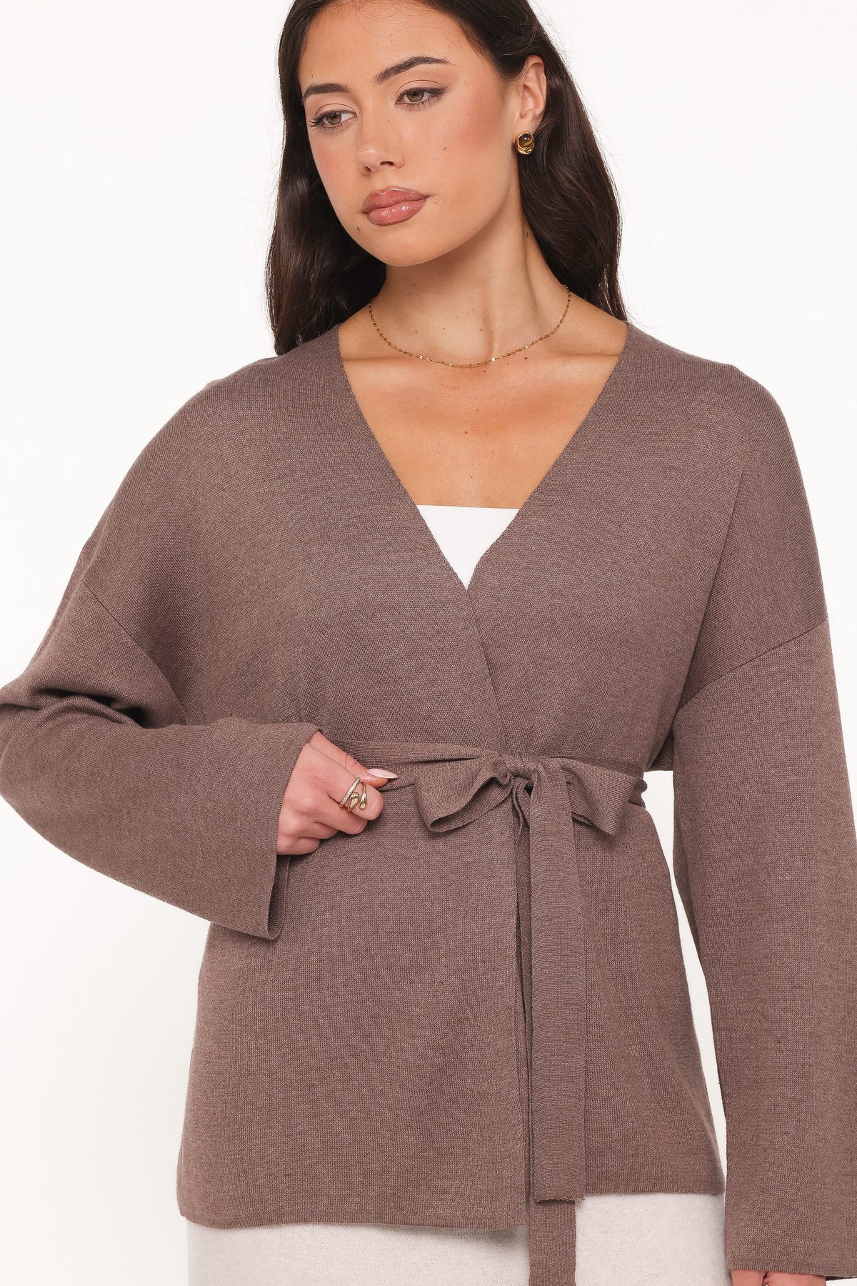 Mallory Wrap Cardigan in Brown – view 2 of 6