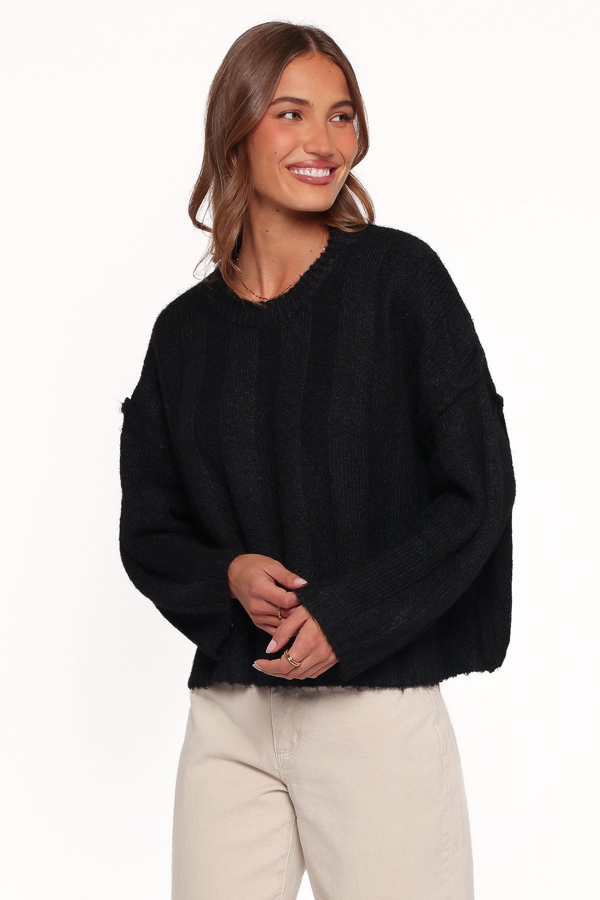Mayven Boxy Wide Rib Sweater in Black – view 3 of 6