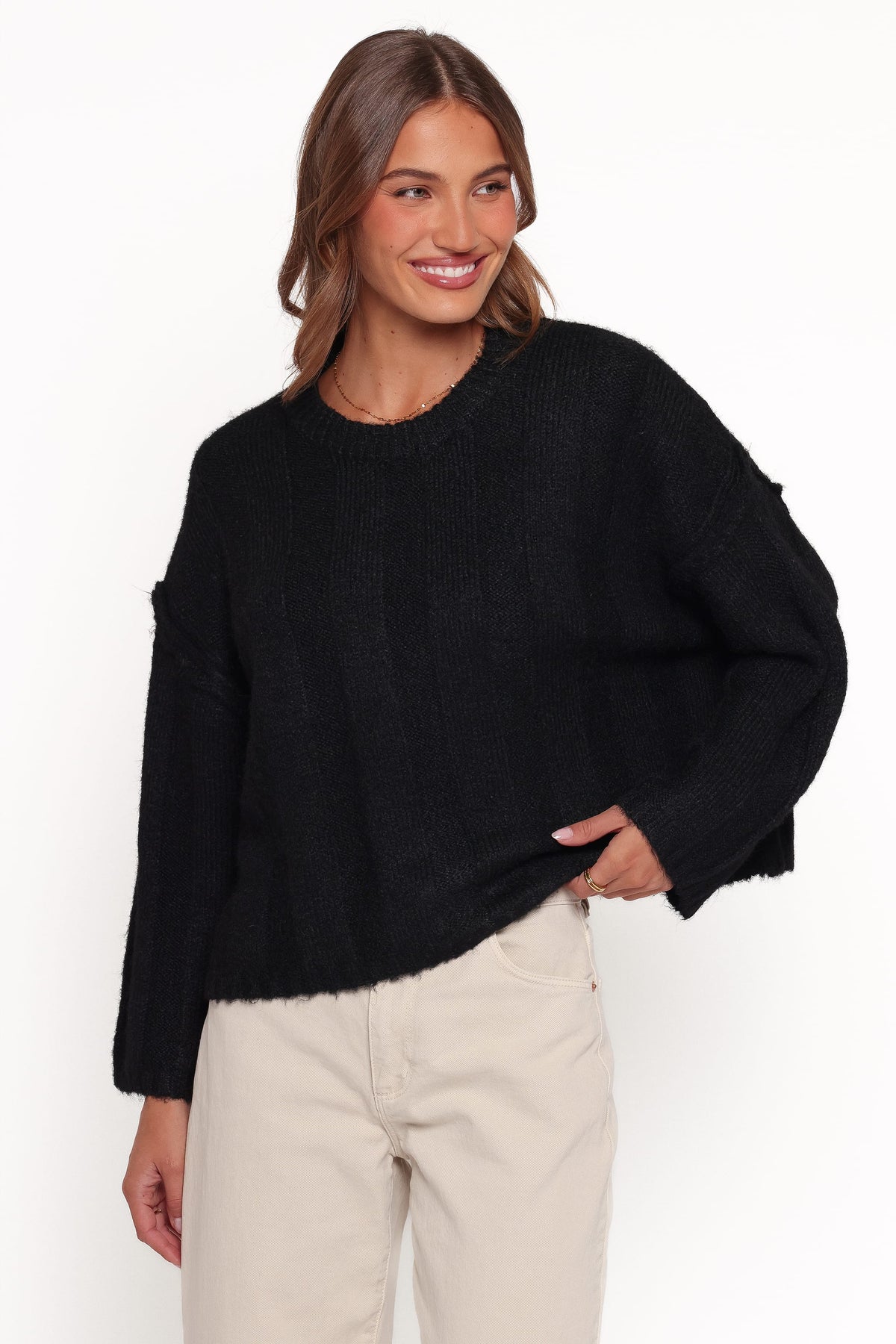 Mayven Boxy Wide Rib Sweater in Black – view 1 of 6