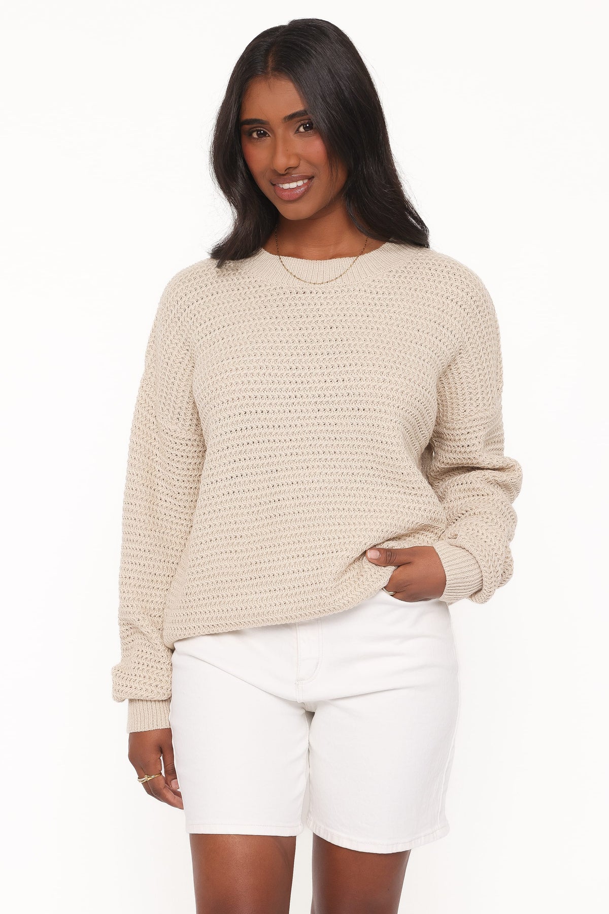 Melane Open Stitch Sweater in Beige – view 1 of 7