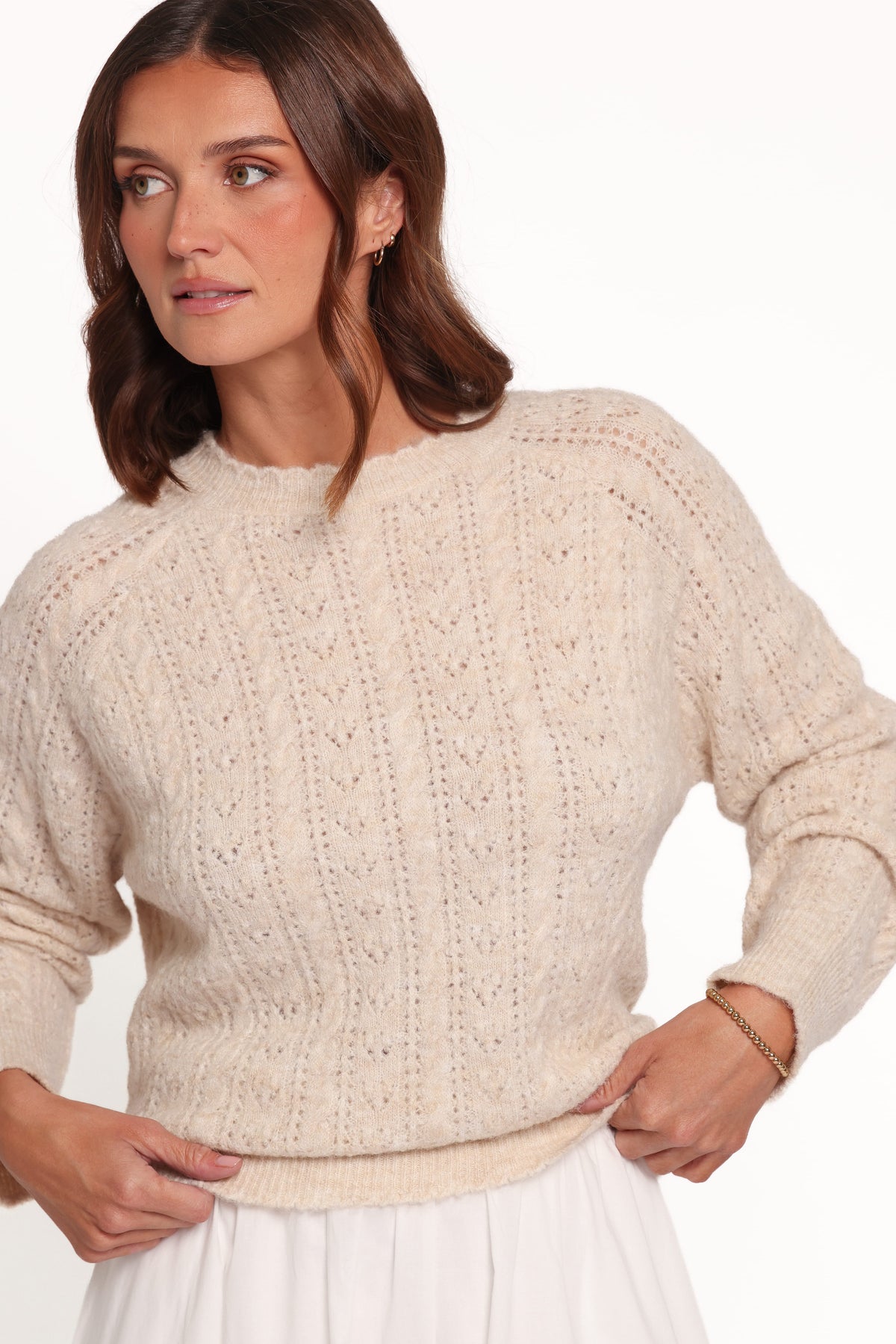 Reece Pointelle Sweater in Sand – view 6 of 7